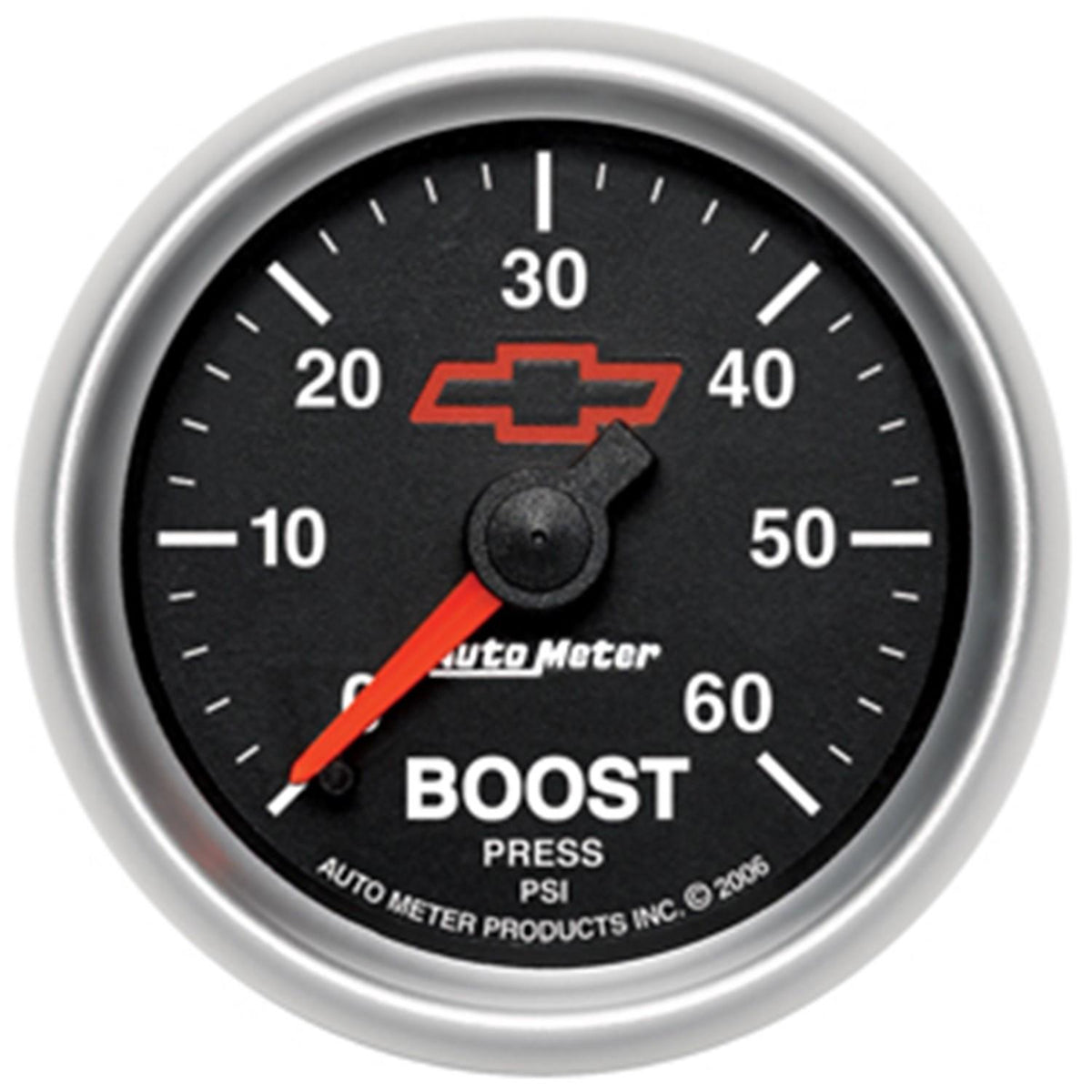 Auto Meter 2-1/16" BOOST, 0-60 PSI, CHEVY RED BOWTIE, BLACK - 3605-00406