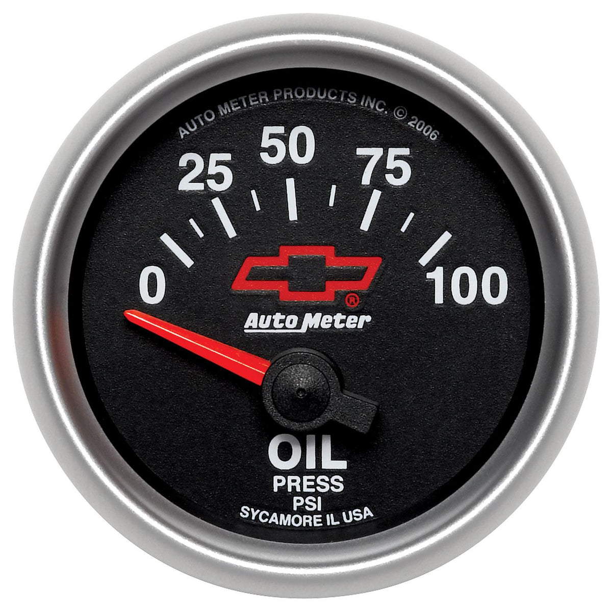 Auto Meter 2-1/16" OIL PRESSURE, 0-100 PSI, CHEVY RED BOWTIE, BLACK - 3627-00406