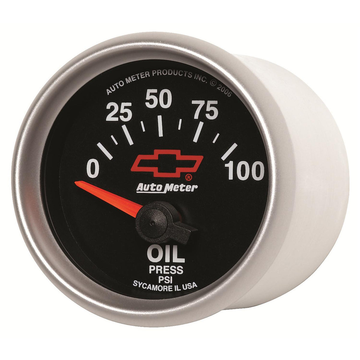 Auto Meter 2-1/16" OIL PRESSURE, 0-100 PSI, CHEVY RED BOWTIE, BLACK - 3627-00406