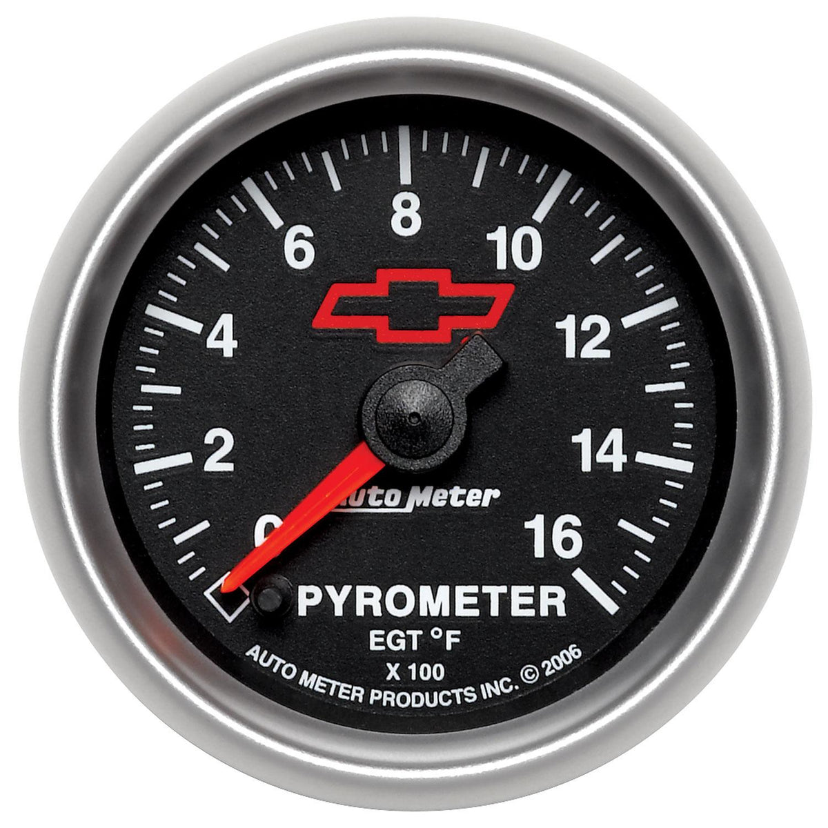 Auto Meter 2-1/16" PYROMETER, 0-1600 °F, CHEVY RED BOWTIE, BLACK - 3644-00406
