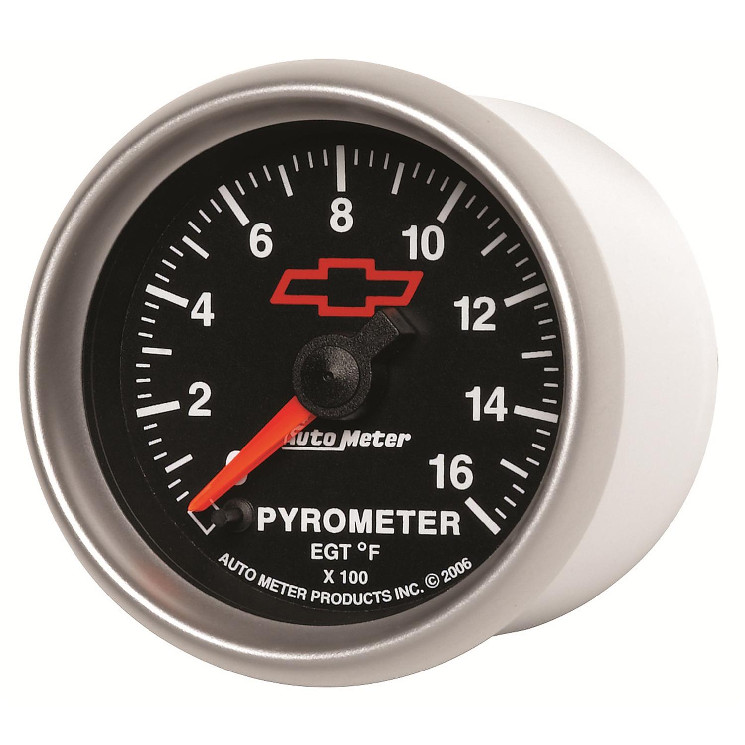 Auto Meter 2-1/16" PYROMETER, 0-1600 °F, CHEVY RED BOWTIE, BLACK - 3644-00406