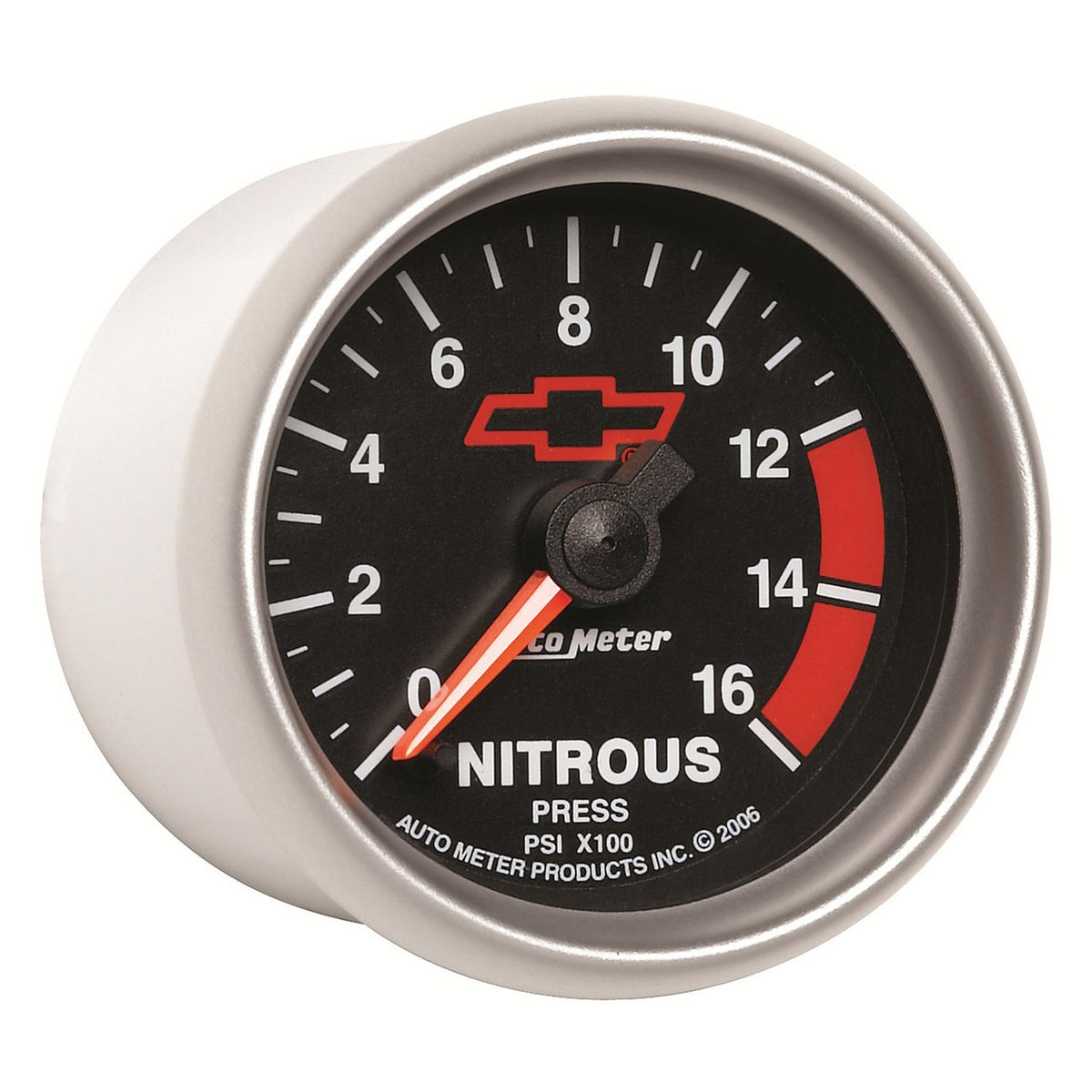 Auto Meter 2-1/16" NITROUS PRESSURE, 0-1600 PSI, CHEVY RED BOWTIE, BLACK - 3674-00406