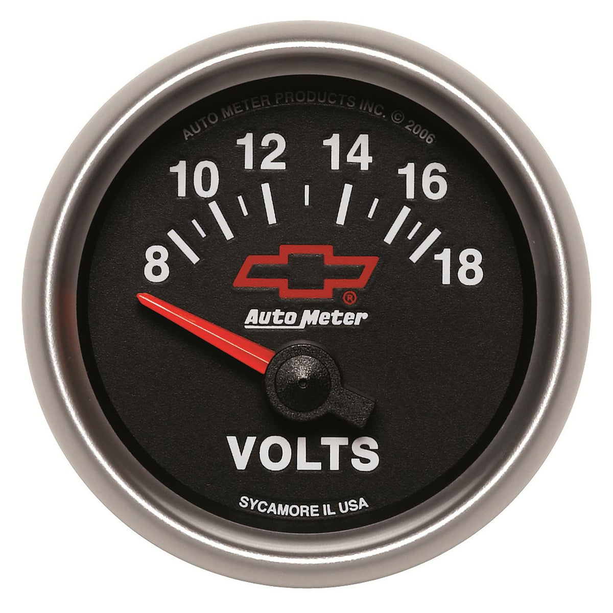 Auto Meter 2-1/16" VOLTMETER, 8-18V, CHEVY RED BOWTIE, BLACK - 3692-00406