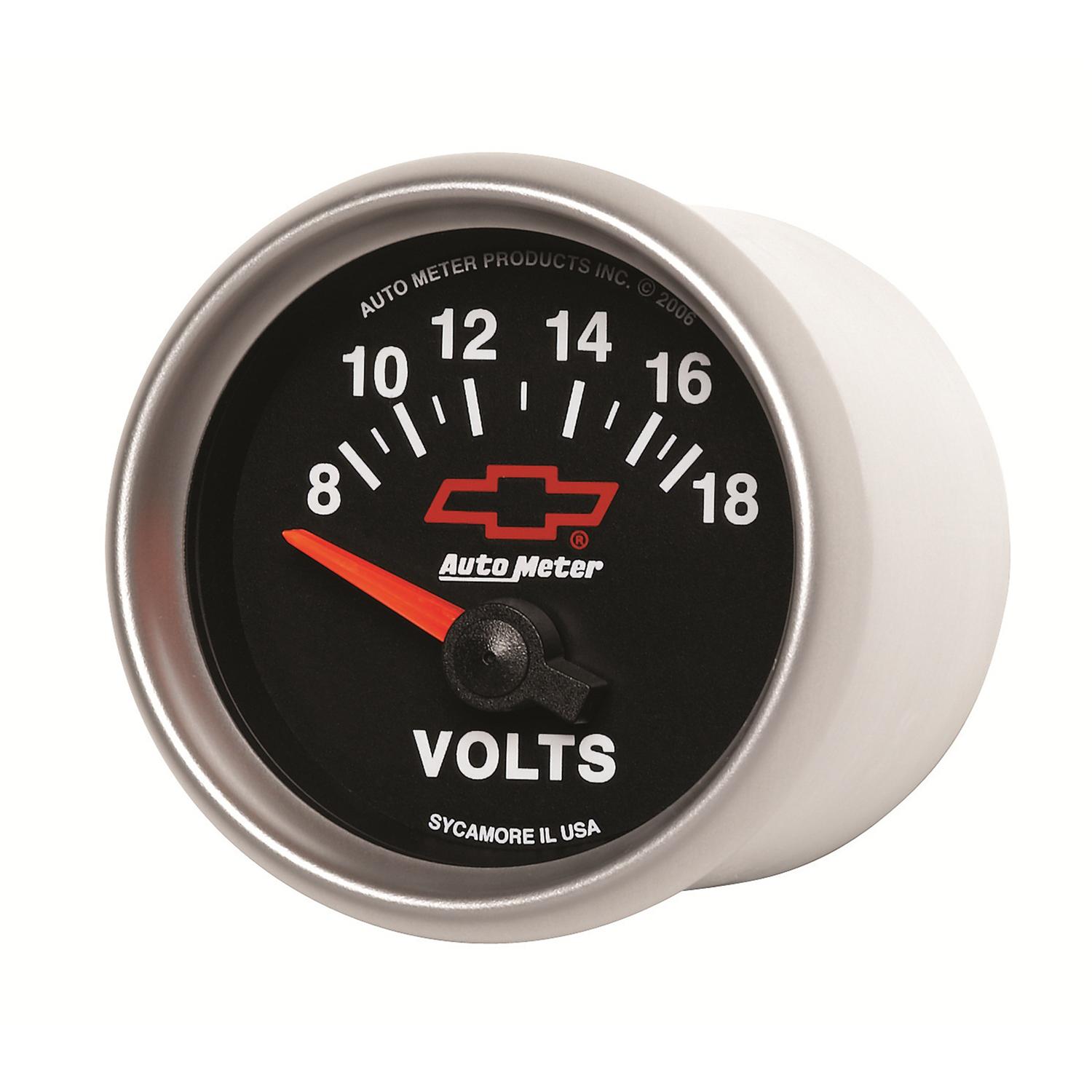 Auto Meter 2-1/16" VOLTMETER, 8-18V, CHEVY RED BOWTIE, BLACK - 3692-00406