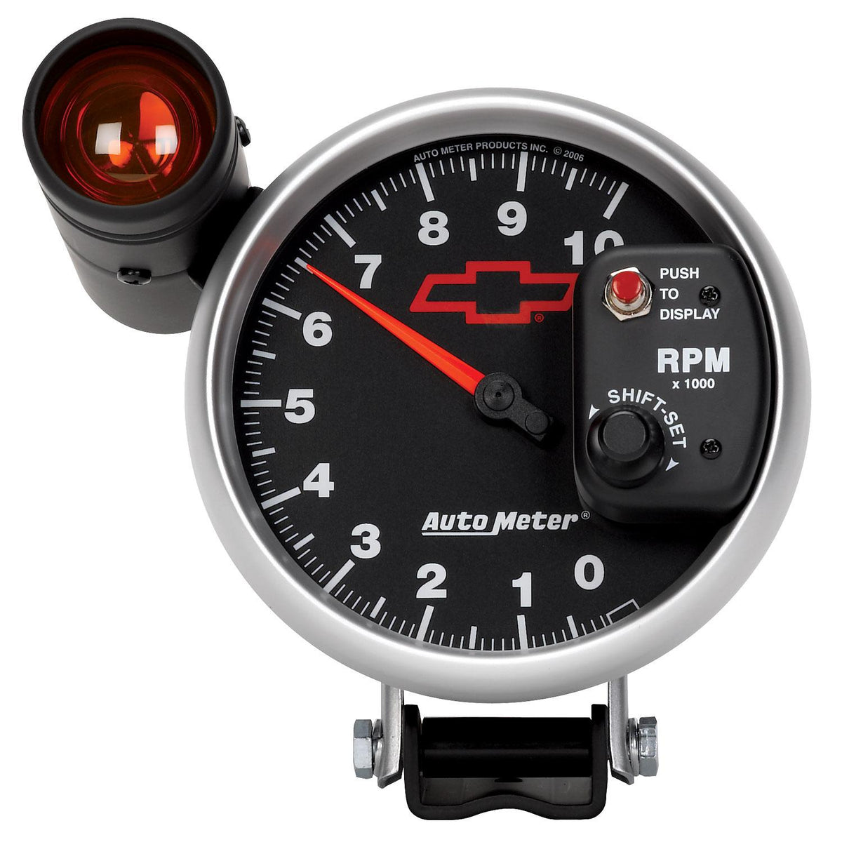 Auto Meter 5" PEDESTAL TACHOMETER, 0-10,000 RPM, CHEVY RED BOWTIE, BLACK - 3699-00406