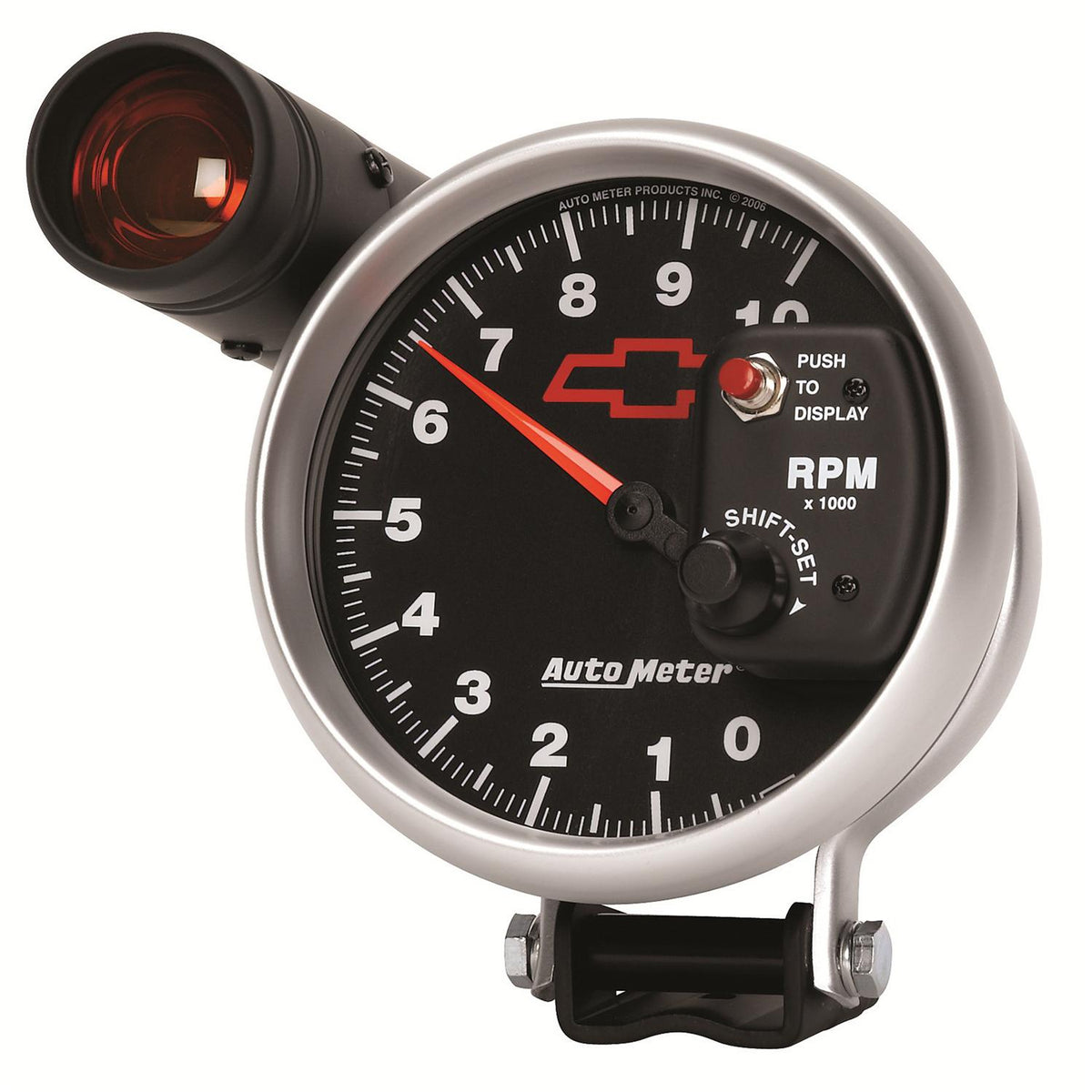 Auto Meter 5" PEDESTAL TACHOMETER, 0-10,000 RPM, CHEVY RED BOWTIE, BLACK - 3699-00406