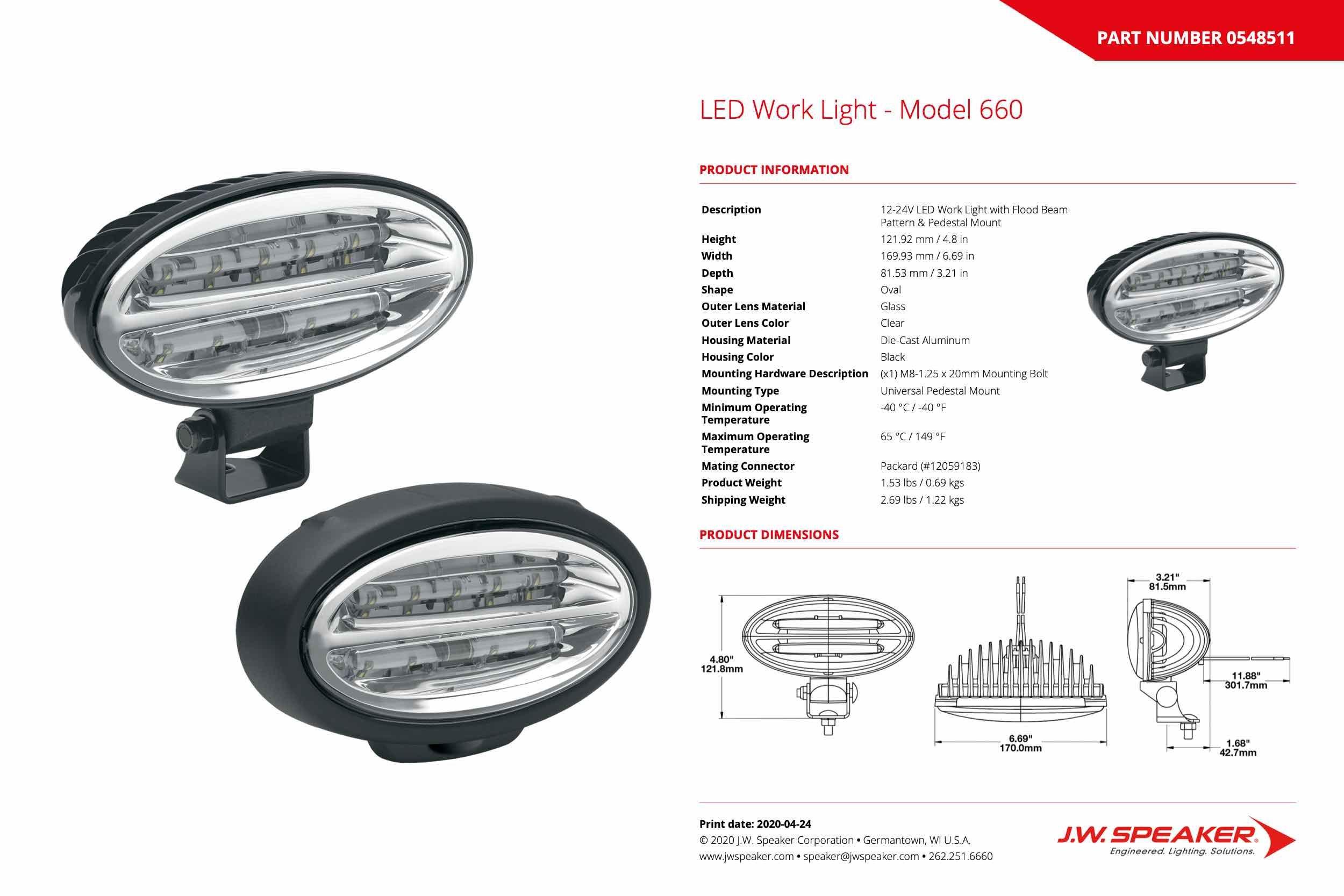 JW Speaker : 660F-12/24V LED WL Btm Mnt (Universal) - 548511