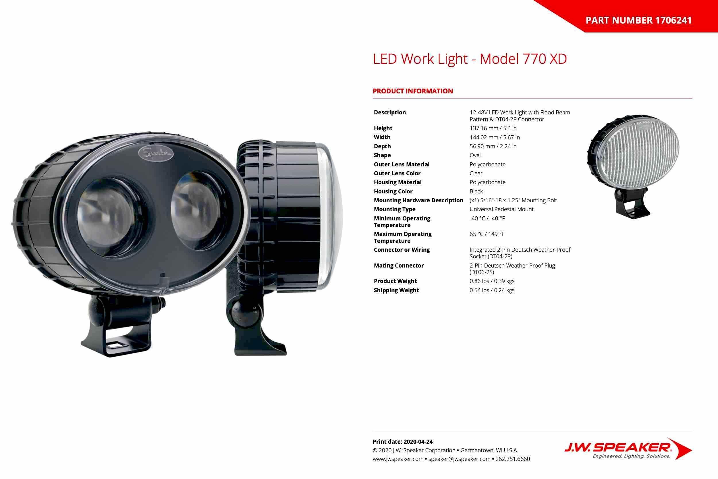 JW Speaker : 770F-12/48V XD Worklamp - Flood Beam (Universal) - 1706241