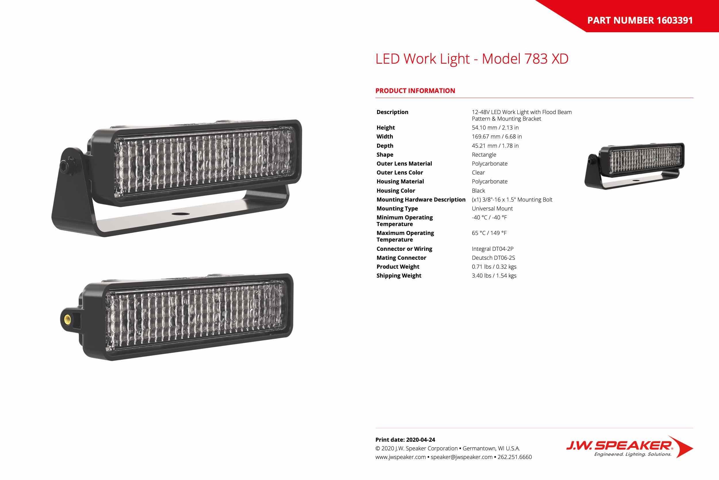 JW Speaker : 783F-12/48V Worklamp - Flood Beam (Universal) - 1603391