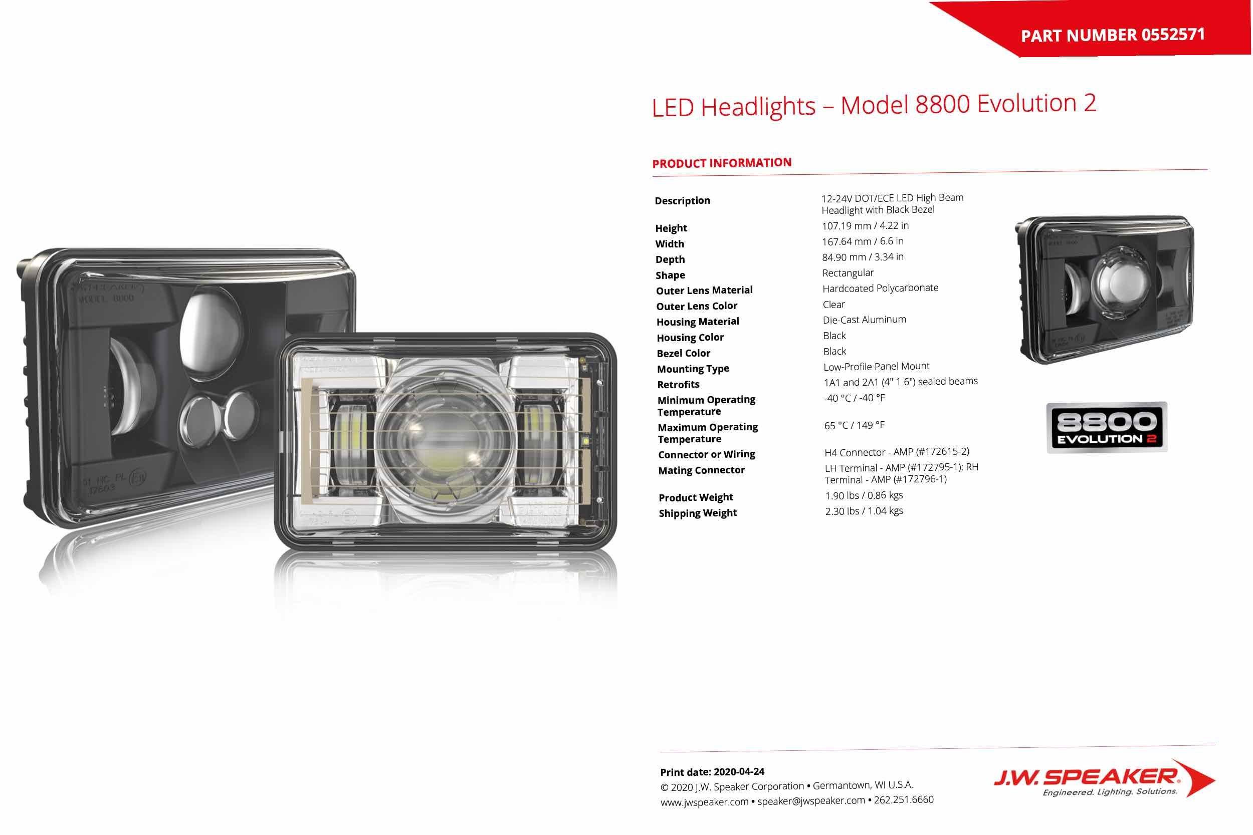 JW Speaker : 8800 EV2 12/24V Lowbeam SAE/ECE (RHT / BLACK) (Universal) - 552551
