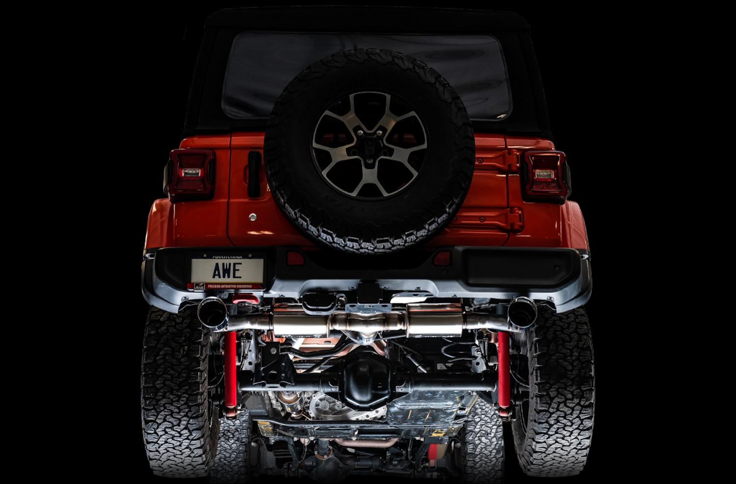 AWE Tread Edition Axleback Dual Exhaust for Jeep JL/JLU 3.6L/2.0T - Diamond Black Tips - 3015-33001