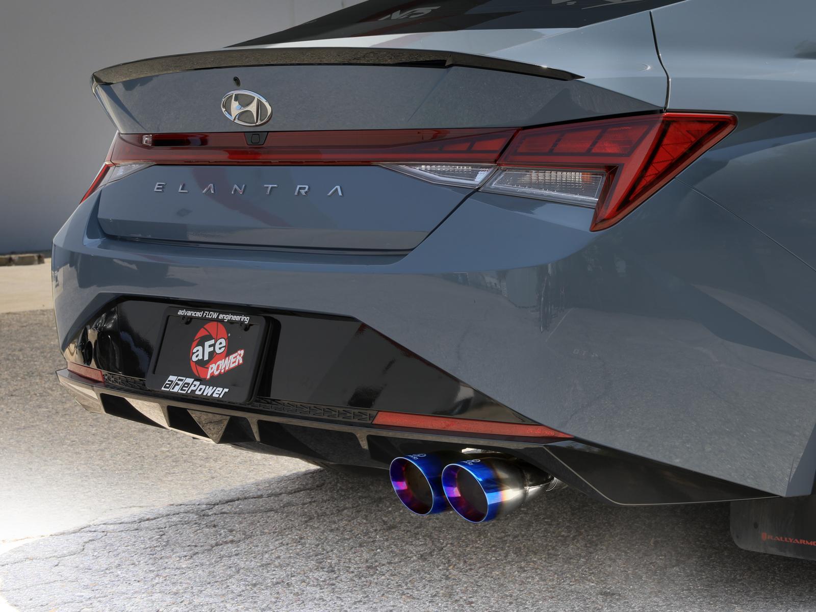 AFE Takeda 3 IN 304 Stainless Steel Axle-Back Exhaust w/ Blue Flame Tips (2021-2025 Elantra N Line) - 49-37045-L
