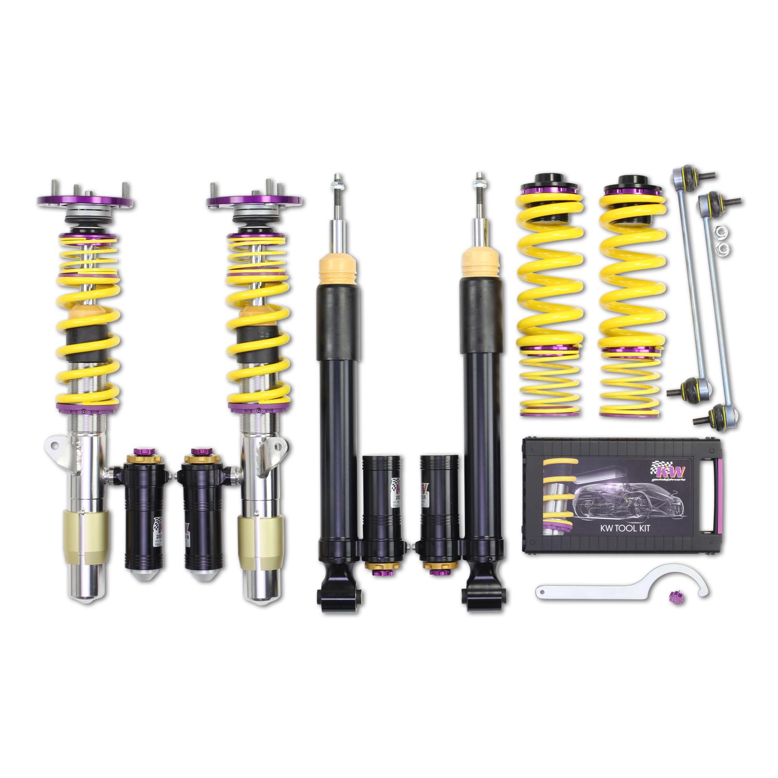 KW Adjustable Coilovers, Aluminum Top Mounts, Rebound and Low &amp - High Compression (2008-2013 1 Series M Base, 128i Base, 135i Base, M3 Base) - 39720267