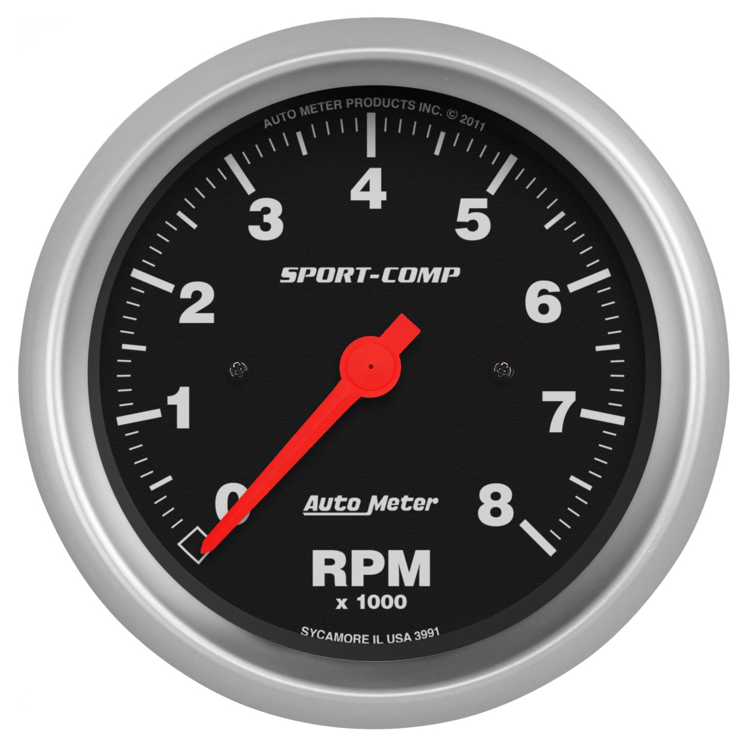 Auto Meter 3-3/8" IN-DASH TACHOMETER, 0-8,000 RPM, SPORT-COMP - 3991