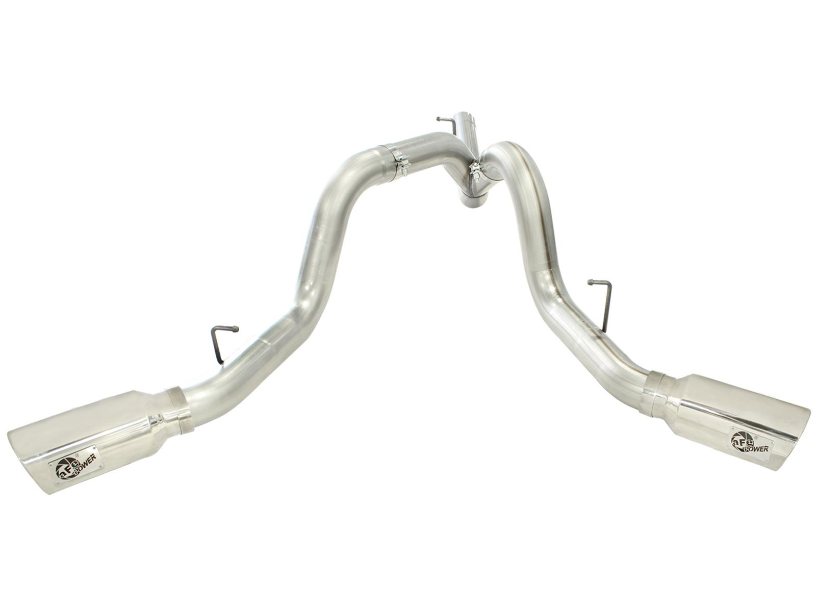 AFE Large Bore-HD 4 IN 409 Stainless Steel DPF-Back Exhaust System w/Polished Tip (2011-2016 Silverado 2500 HD, Silverado 3500 HD, Sierra 2500 HD, Sierra 3500 HD) - 49-44043-P