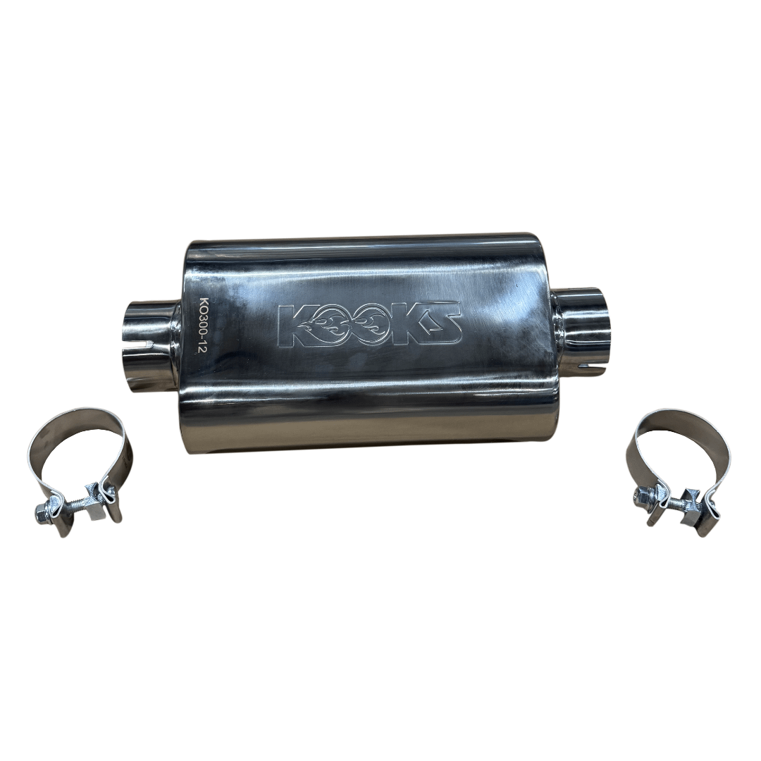 Kooks 3" Oval Clamp In Center/Center Muffler 12" Long Body . Polished Stainless Steel. - KO300-12-CI
