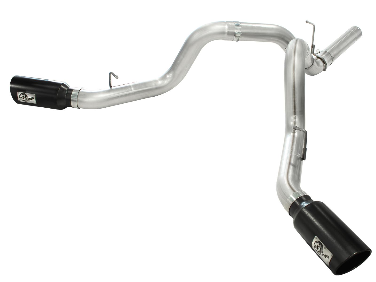 AFE Large Bore-HD 4 IN 409 Stainless Steel DPF-Back Exhaust System w/ Dual Black Tip (2011-2016 Silverado 2500 HD, Silverado 3500 HD, Sierra 2500 HD, Sierra 3500 HD) - 49-44043-B