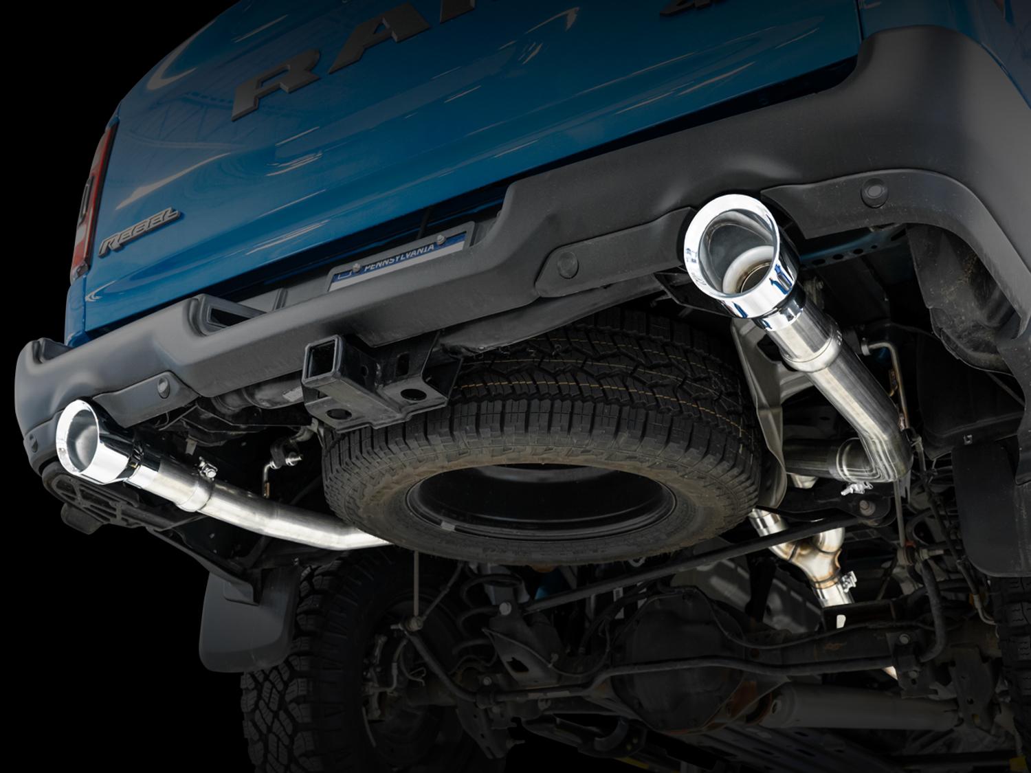 AWE 0FG Dual Rear Exit Catback Exhaust for 5th Gen RAM 1500 5.7L (with bumper cutouts) - Chrome Silver Tips - 3015-32005