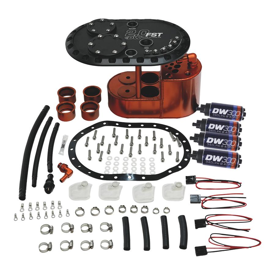 DeatschWerks 2.0L Staged Fuel Cell Surge Tank with 4 DW300 Fuel Pumps, Universal - 6-301-20FST