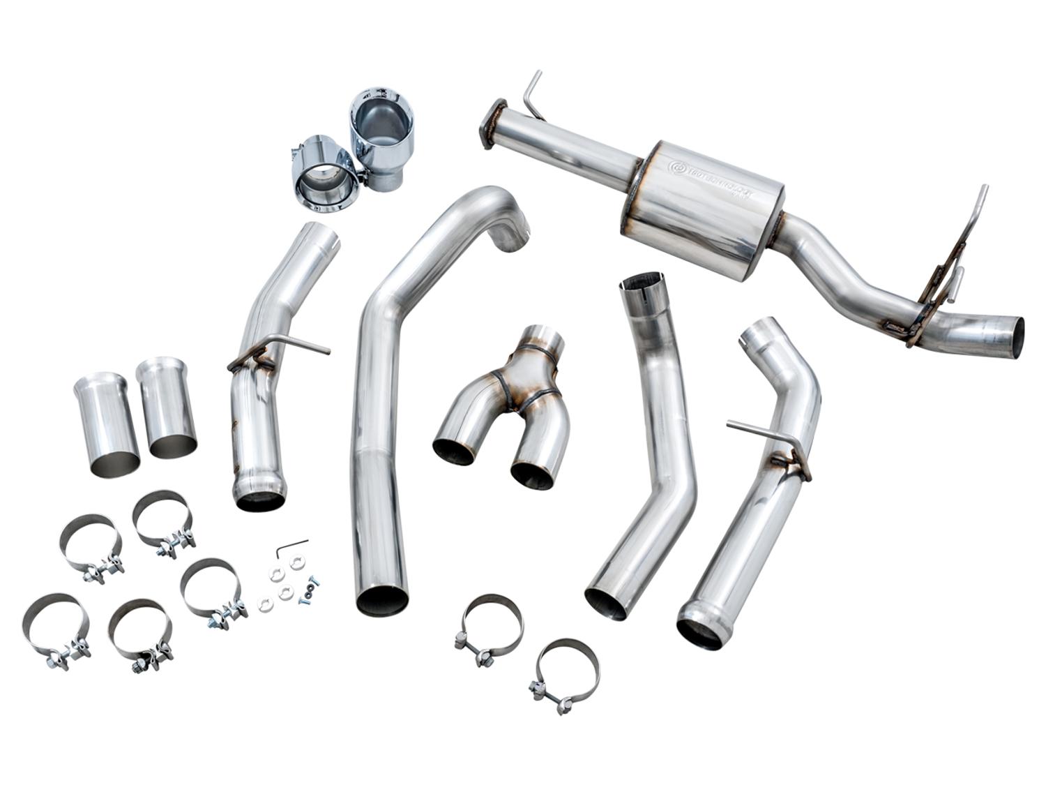 AWE 0FG Dual Rear Exit Catback Exhaust for 5th Gen RAM 1500 5.7L (with bumper cutouts) - Chrome Silver Tips - 3015-32005