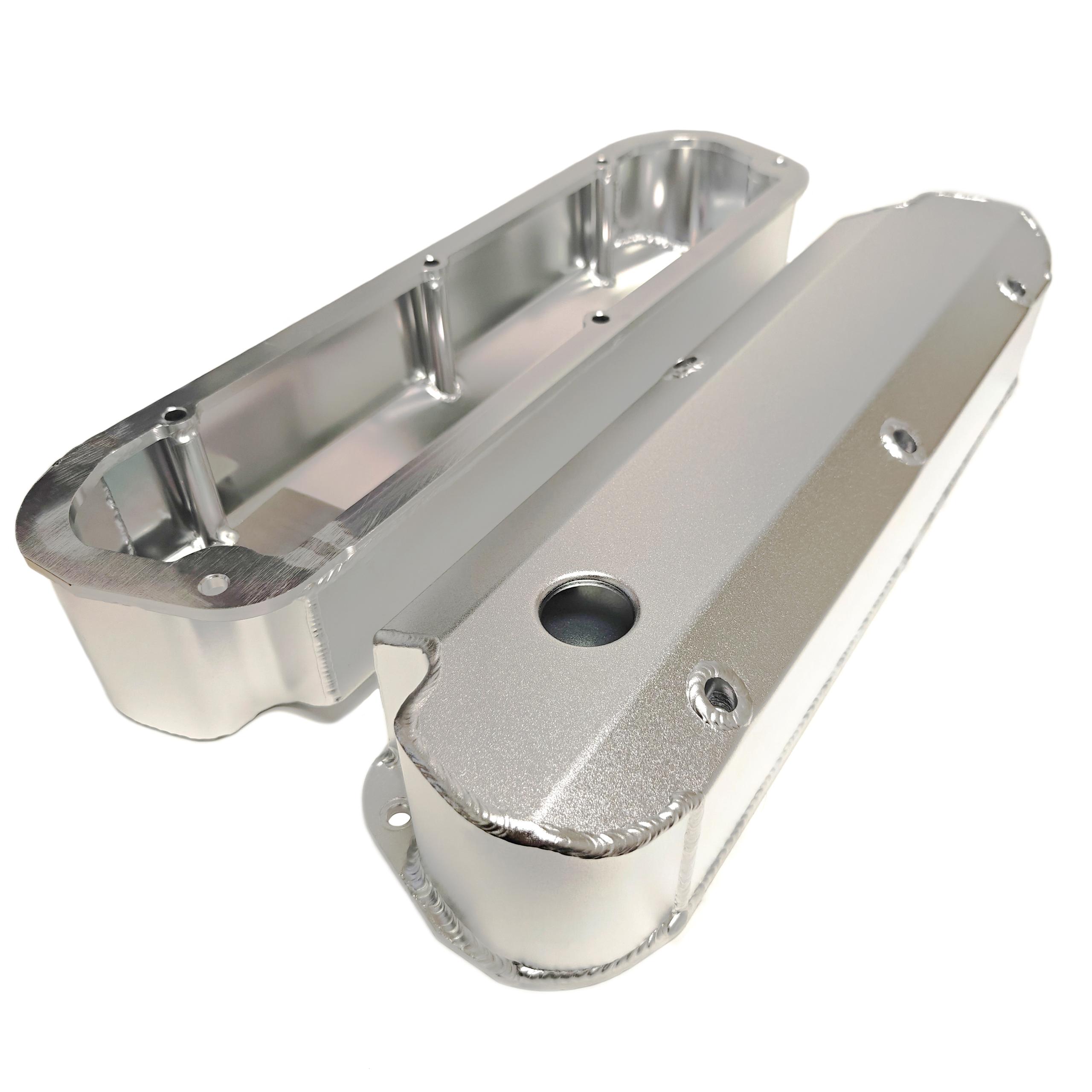 PRW Fabricated Aluminum Valve Covers, Ford 302/351W Style Cylinder Heads, Fabricated Billet Rail, 3 Long Fasteners & 2 Short, Satin Silver Anodized - 4030210