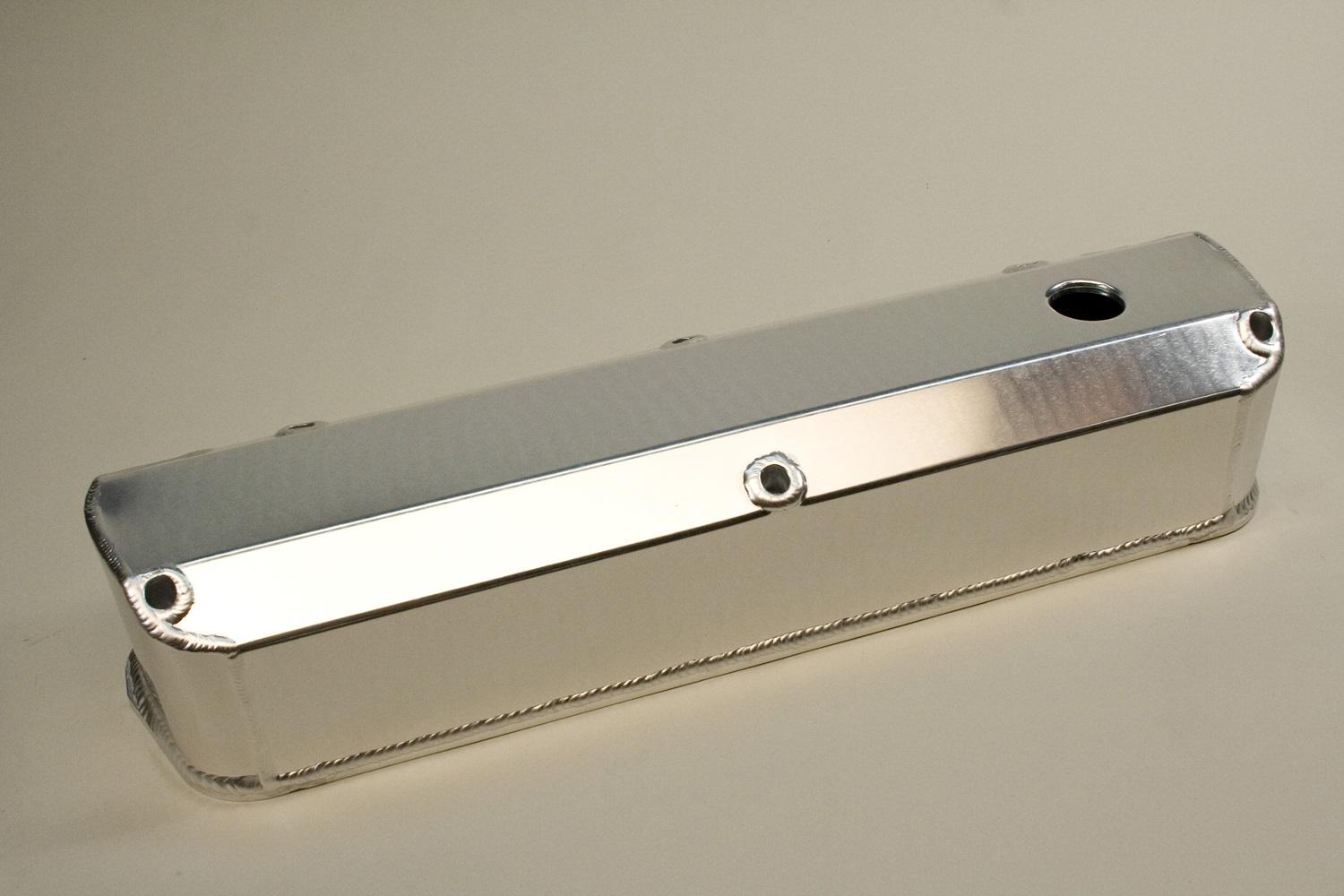 PRW Fabricated Aluminum Valve Covers, Ford 302/351W Style Cylinder Heads, Fabricated Billet Rail, 3 Long Fasteners & 2 Short, Satin Silver Anodized - 4030210