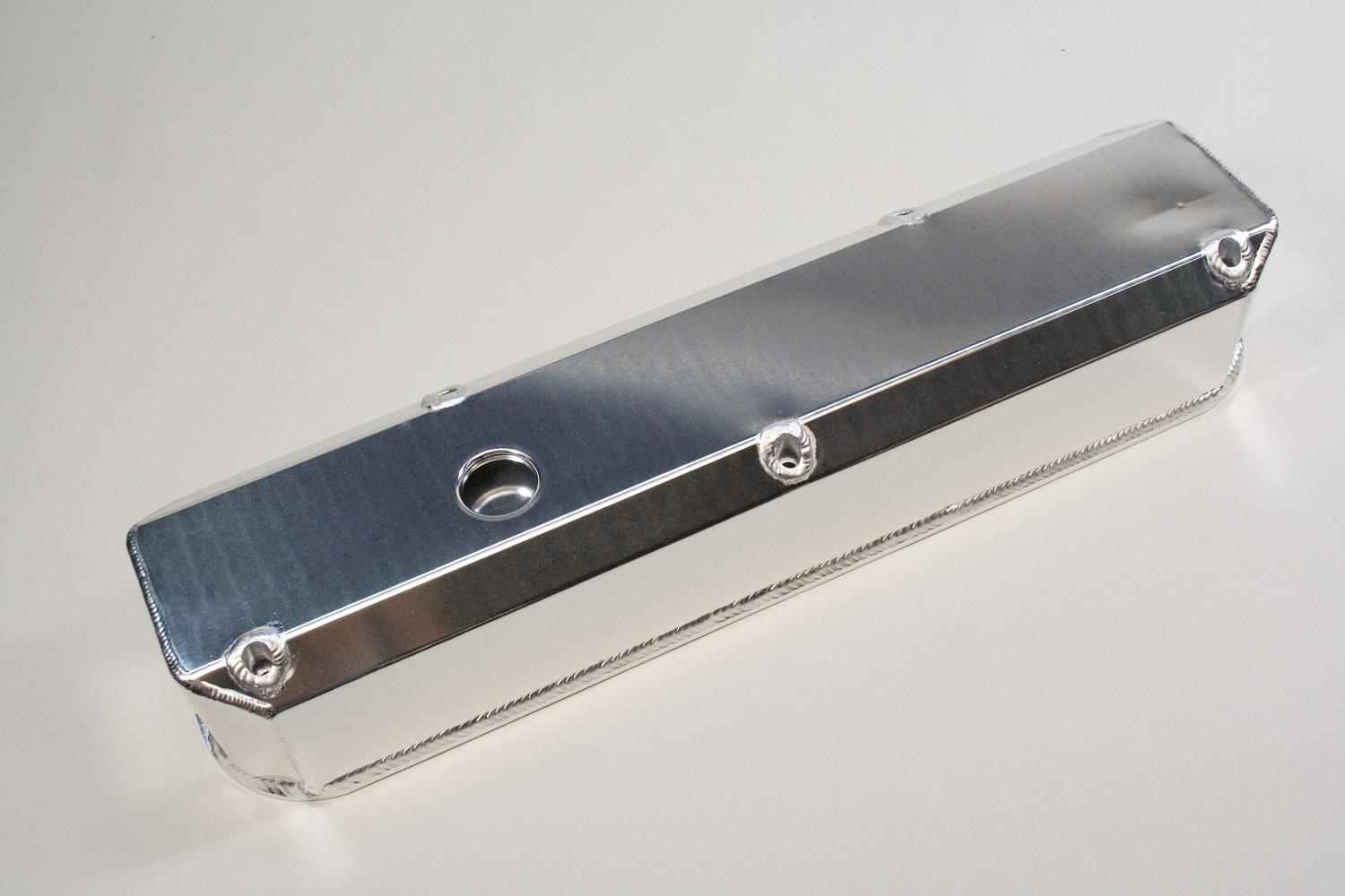 PRW Fabricated Aluminum Valve Covers, Chrysler-Mopar, Sbm 318 Fabricated Billet Rail With Vent Hole, Satin Silver Anodized - 4031800