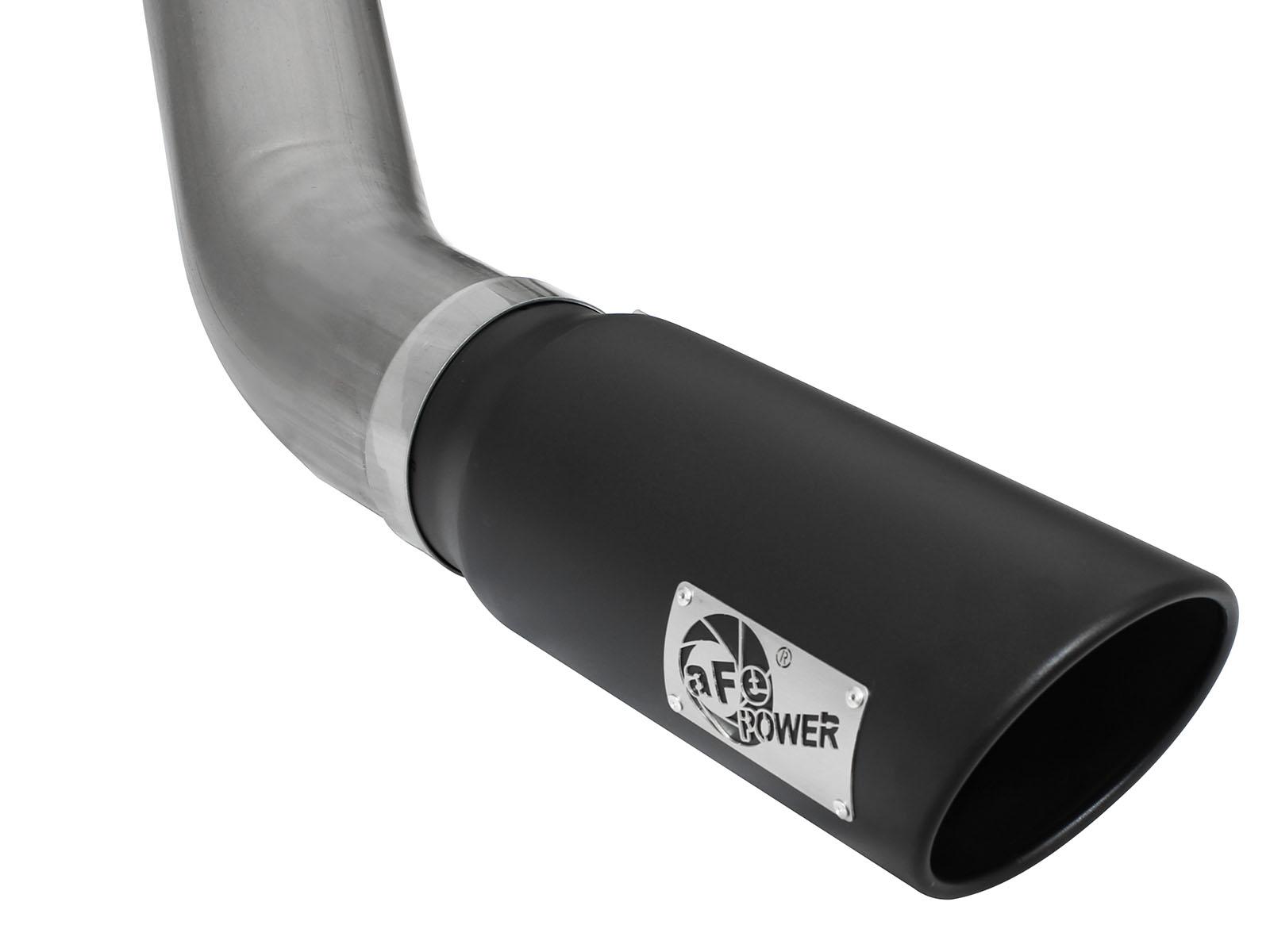 AFE Large Bore-HD 5 IN 409 Stainless Steel DPF-Back Exhaust System w/Black Tip (2013-2018 2500, 3500) - 49-42051-1B
