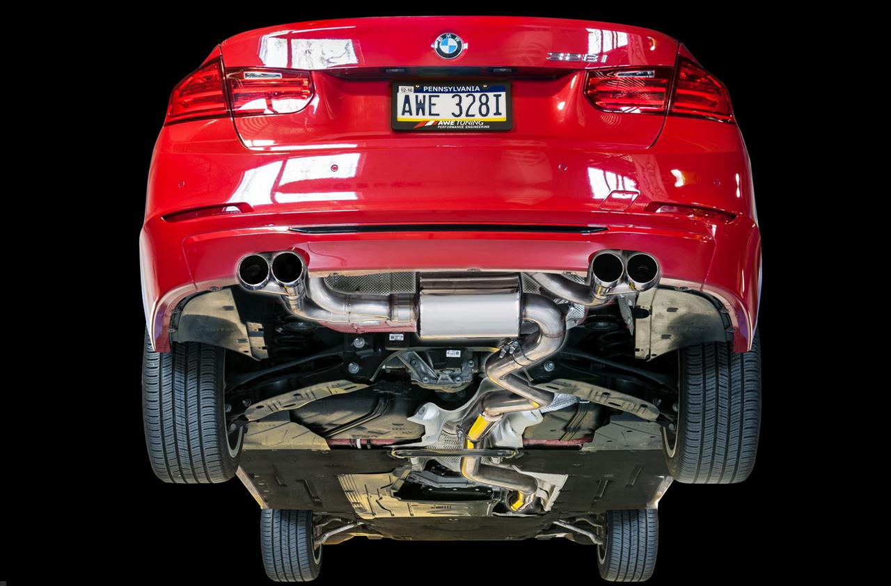 AWE Tuning BMW F3X N20/N26 328i/428i Touring Edition Exhaust Quad Outlet - 80mm Chrome Silver Tips - 3010-42042
