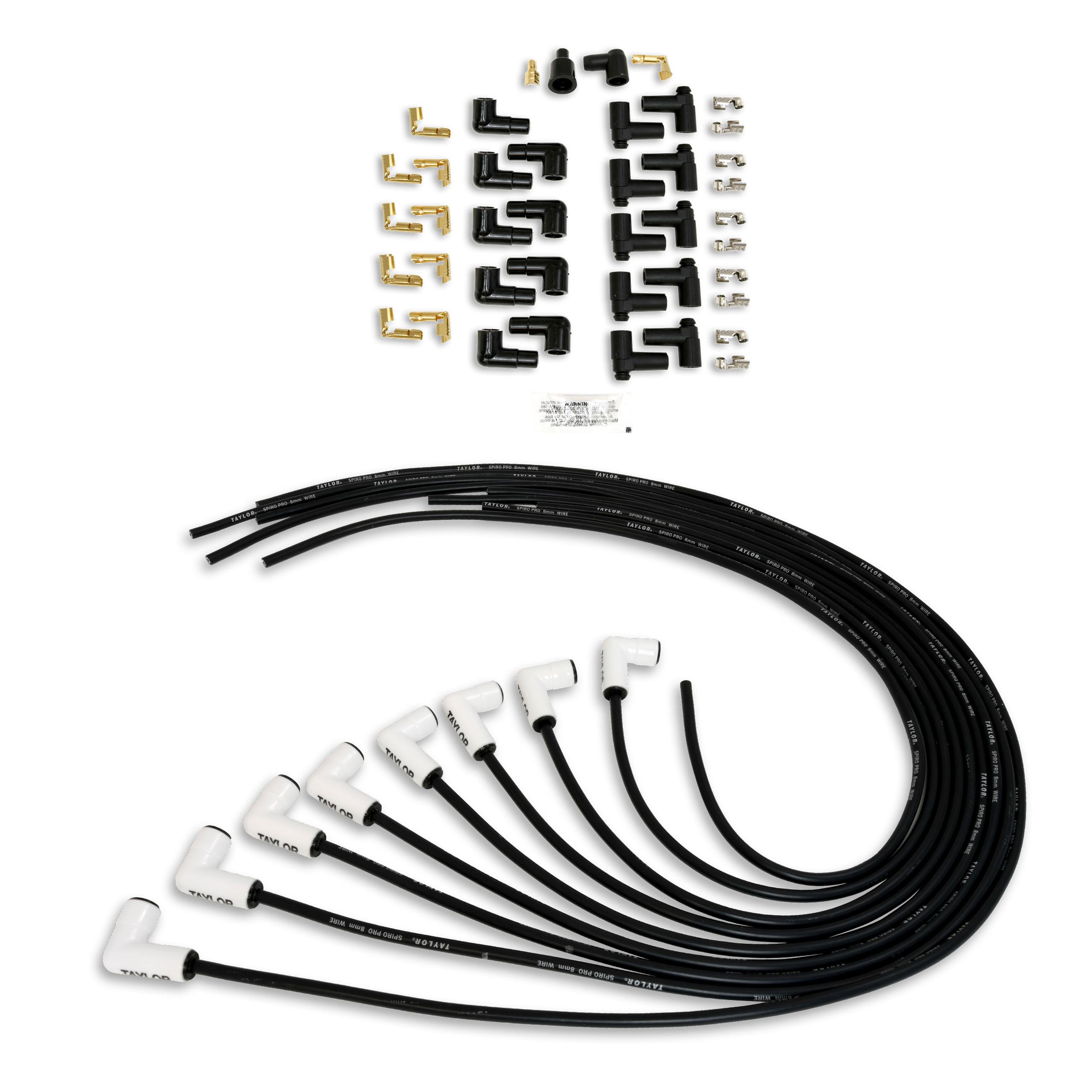 TAYLOR CABLE 8mm Spiro Pro White Ceramic Boot Universal Wire Set 90? Black - 75051