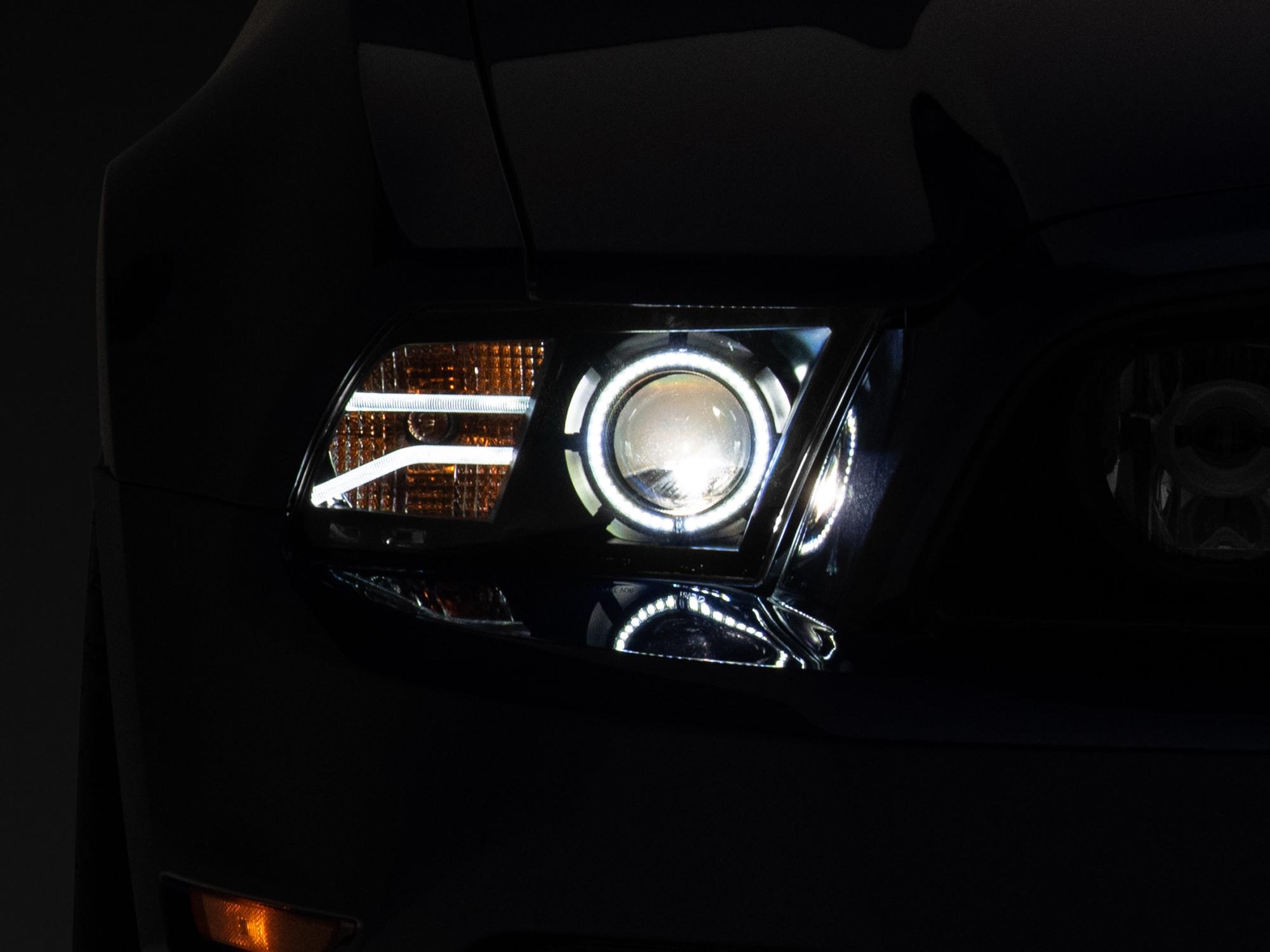Raxiom 13-14 Ford Mustang LED Halo Projector Headlights- Black Housing (Clear Lens) - 408997