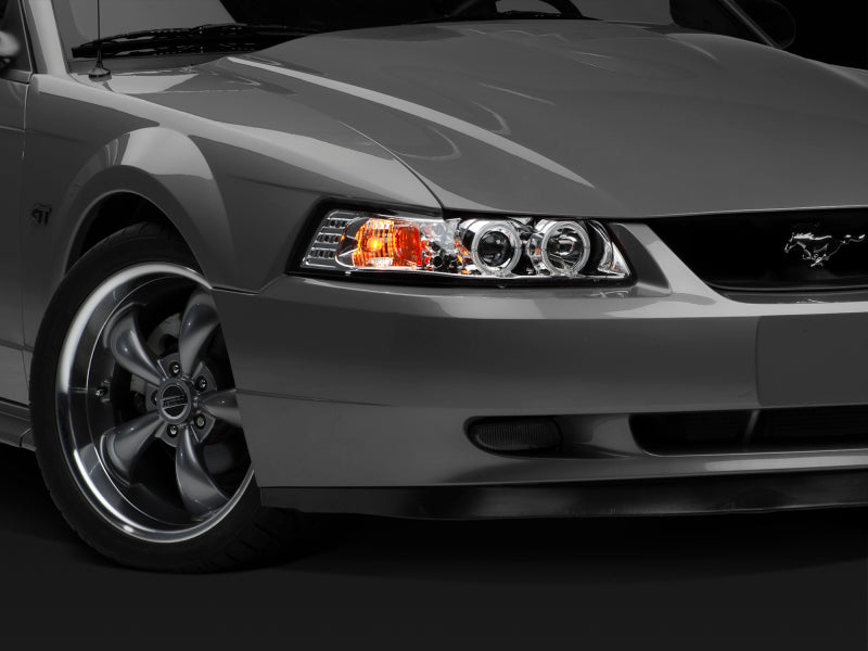 Raxiom 99-04 Ford Mustang Dual LED Halo Projector Headlights- Chrome Housing (Clear Lens) - 49114