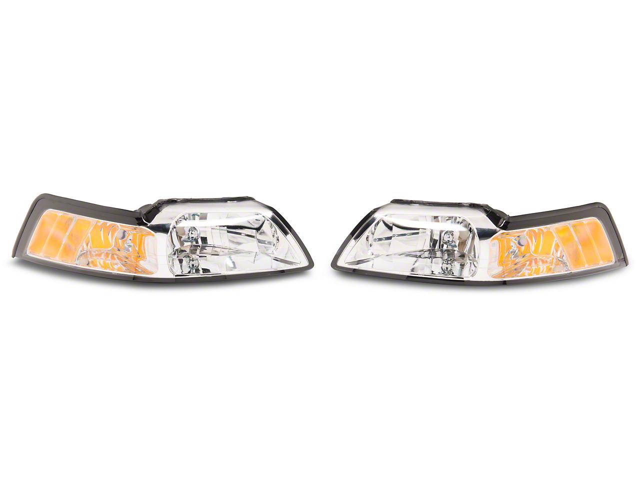 Raxiom Axial Series Oem Style Replacement Headlights; Chrome Housing; Clear Lens (1999-2004 Mustang) - 413421