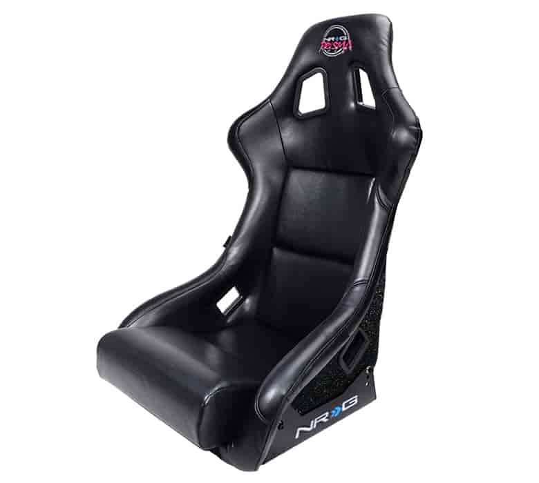 NRG FRP Bucket Seat PRISMA Edition with pearlized back. All Black PVC vegan material. (Large) - FRP-302BK-V