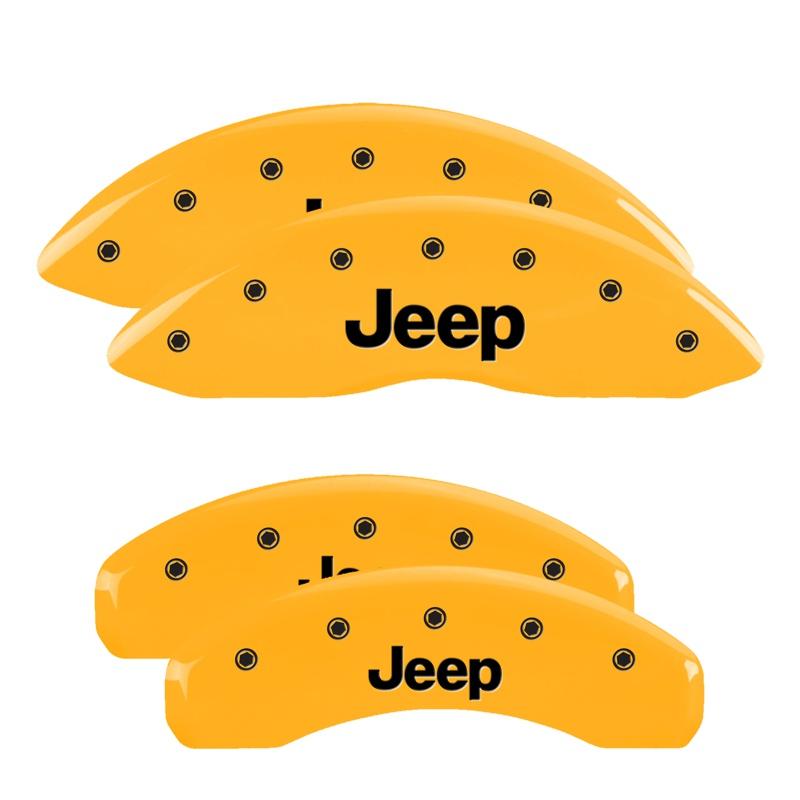 MGP Caliper Covers Set Of 4: Yellow Finish, Black Jeep (2011-2022 Grand Cherokee) - 42020SJEPYL