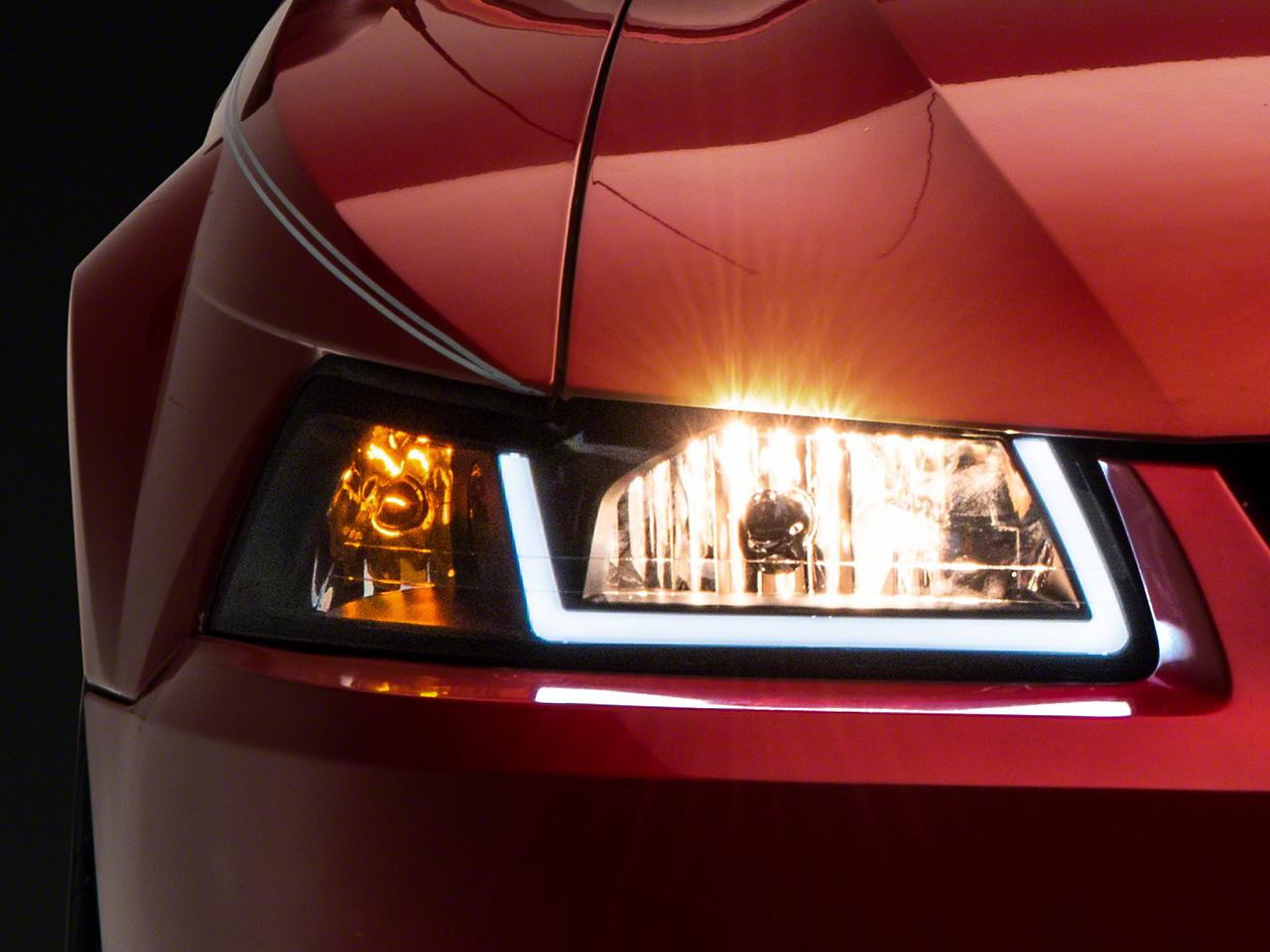 Raxiom Axial Series Headlights With Led Bar; Black Housing; Clear Lens (1999-2004 Mustang) - 422712