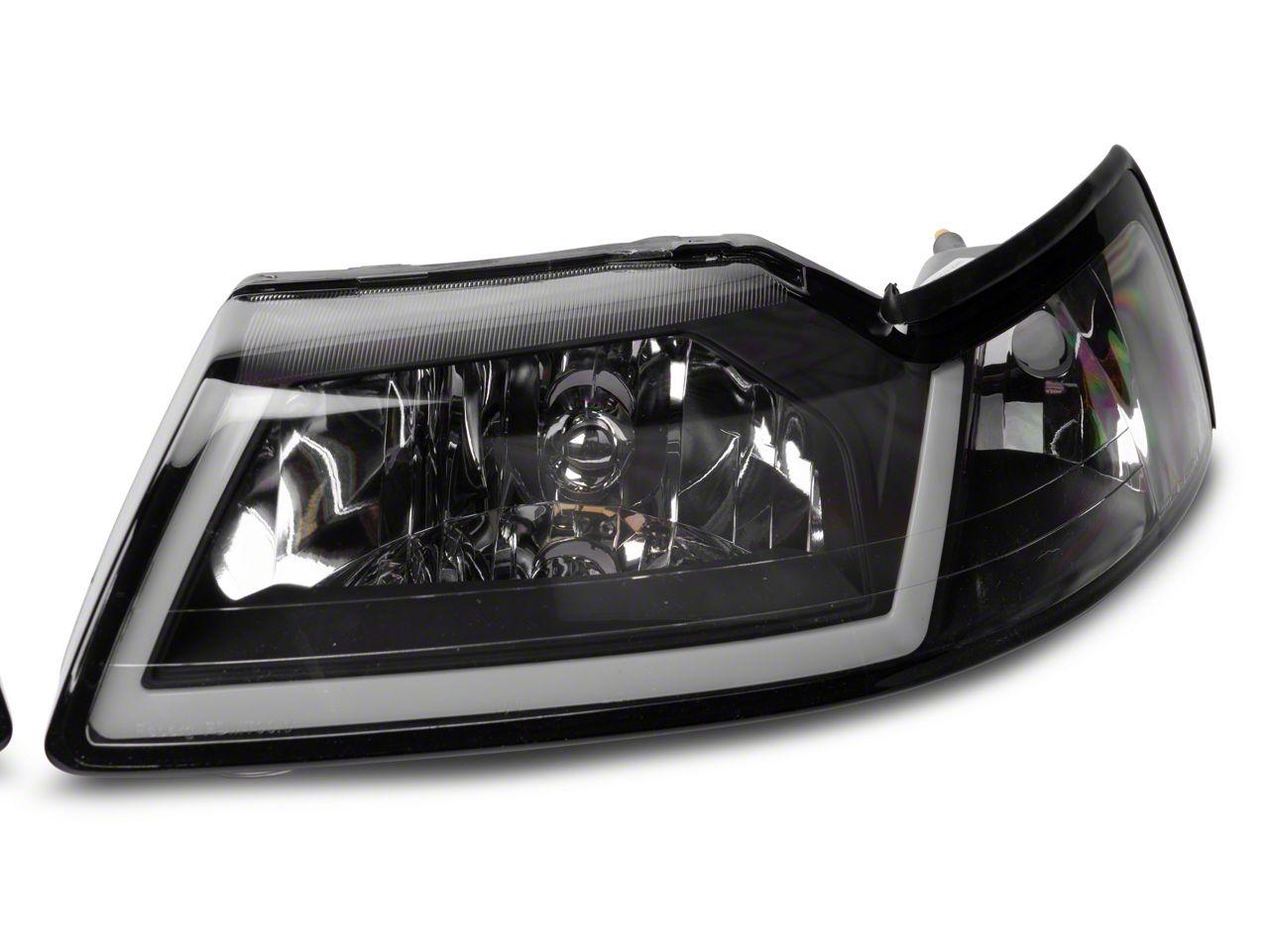 Raxiom Axial Series Headlights With Led Bar; Black Housing; Clear Lens (1999-2004 Mustang) - 422712