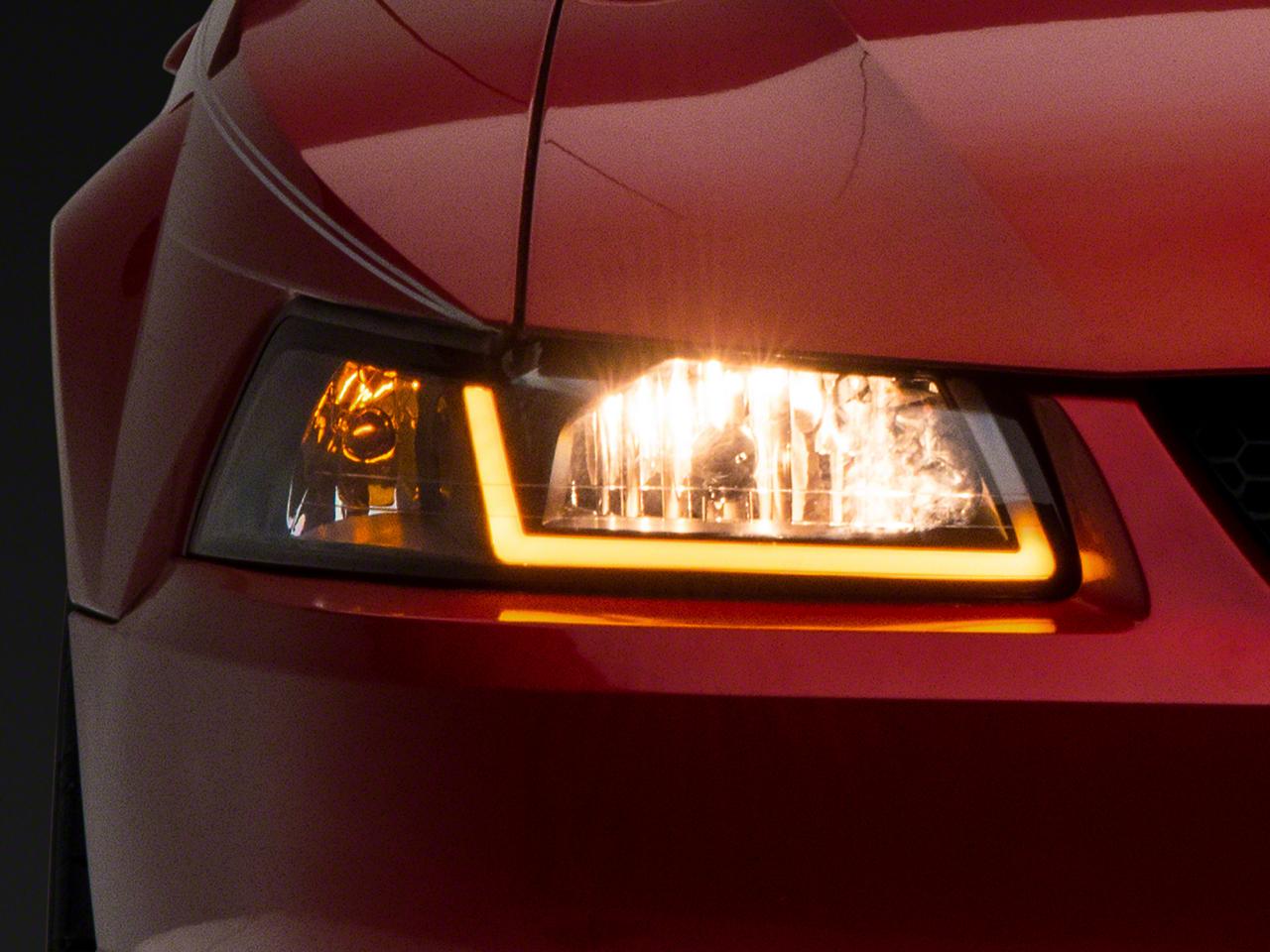 Raxiom Axial Series Headlights With Sequential Led Bar; Black Housing; Clear Lens (1999-2004 Mustang) - 422713