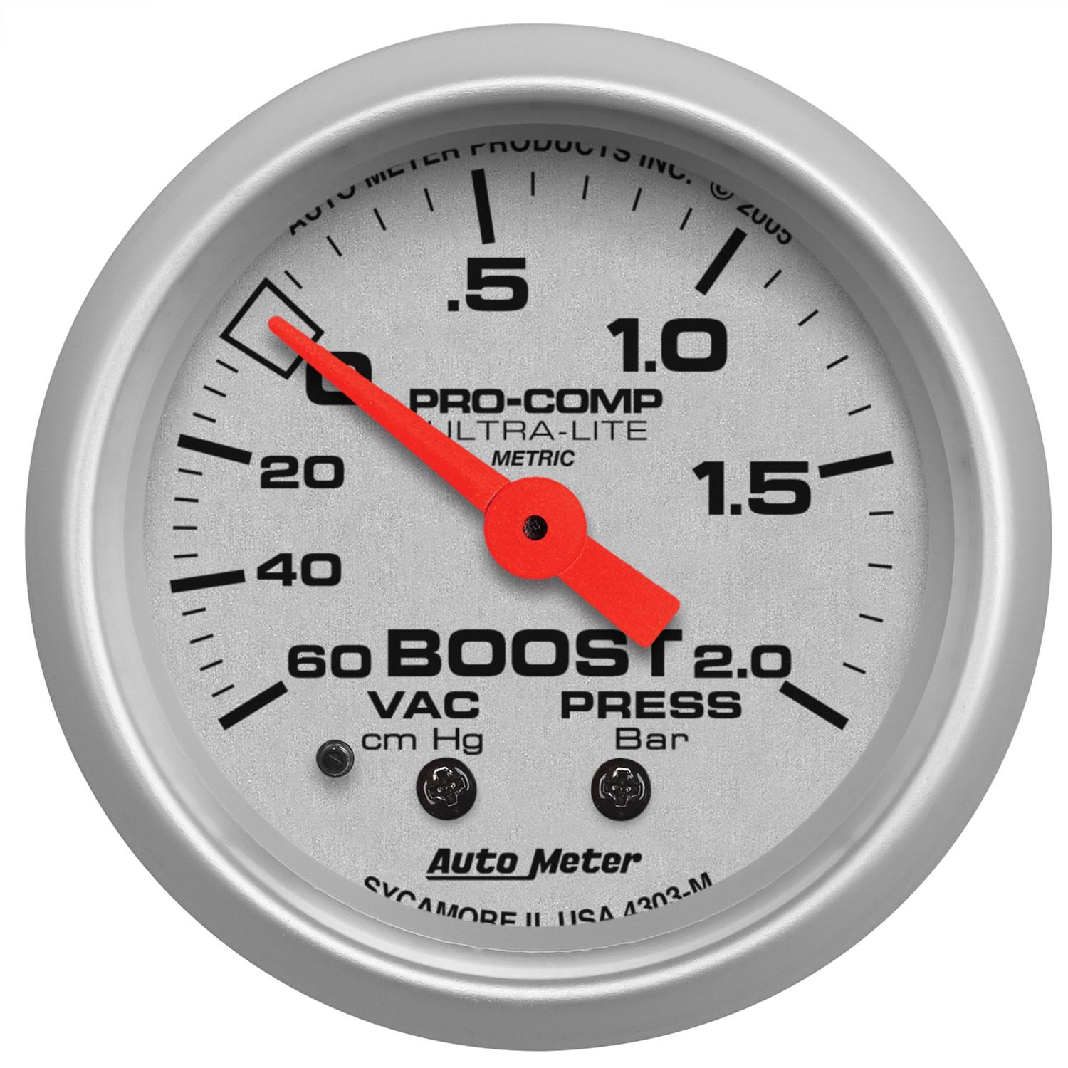 Auto Meter 2-1/16" BOOST/VACUUM, 60 CM/HG-2.0 BAR, ULTRA-LITE - 4303-M