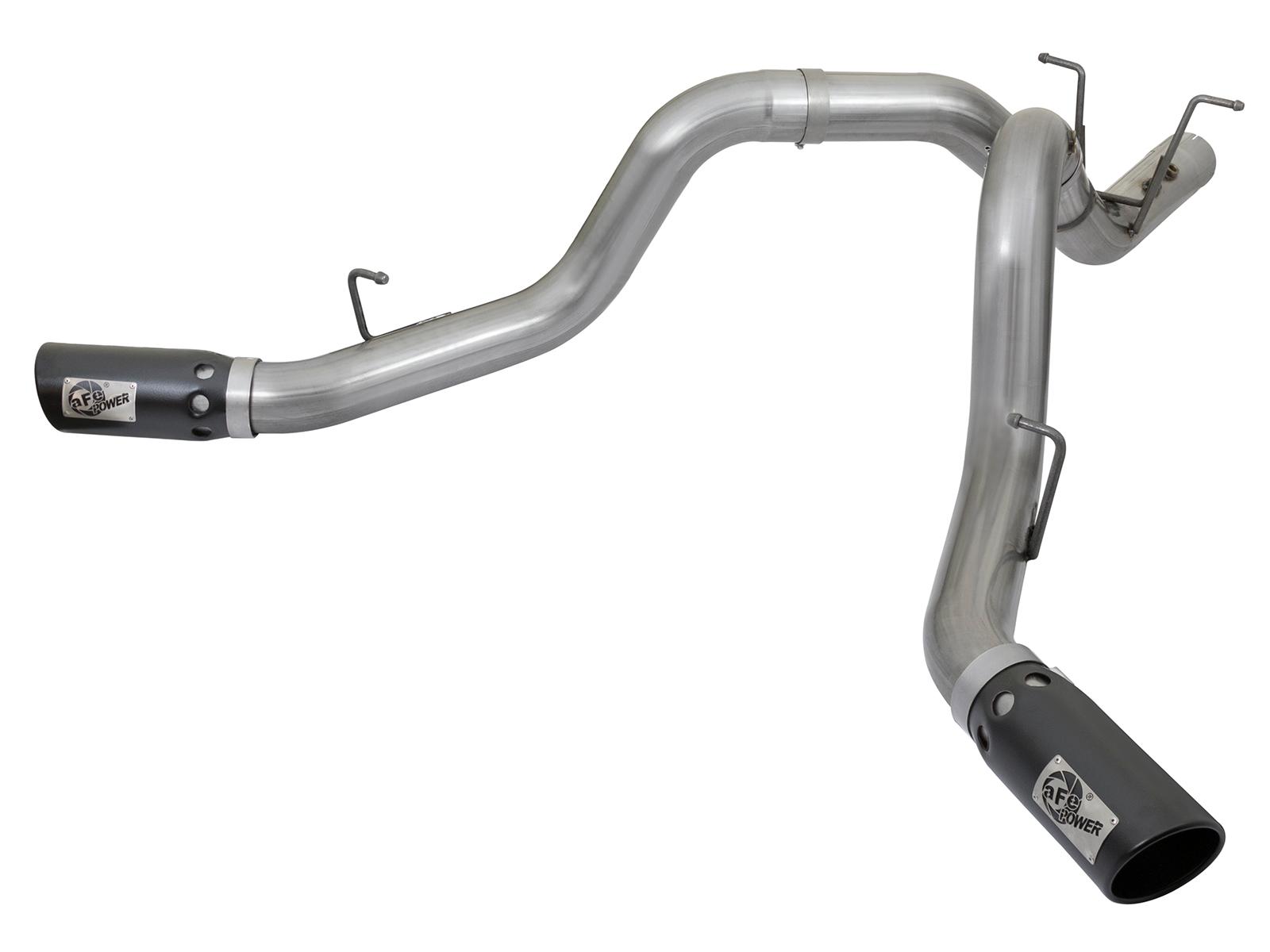 AFE Large Bore-HD 4 IN 409 Stainless Steel DPF-Back Exhaust System w/ Dual Black Tip (2017-2019 Silverado 2500 HD, Silverado 3500 HD, Sierra 2500 HD, Sierra 3500 HD) - 49-44086-B