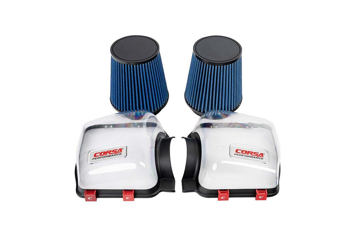 Corsa Performance Clear Lids and Dry Filters (2024-2026 Mustang GT / Dark Horse) - 44015D