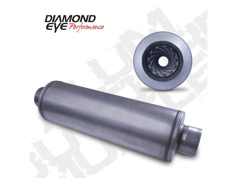 Diamond Eye Performance Diesel Muffler 30 Inch Round 4 Inch Center Inlet/Outlet Aluminized Performance Louvered Muffler Diamond Eye - 460005