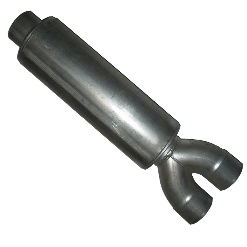 Diamond Eye Performance Diesel Muffler 32 Inch Round 4 Inch Center Inlet/Dual Outlet Stainless Performance Perforated Diamond Eye - 460050