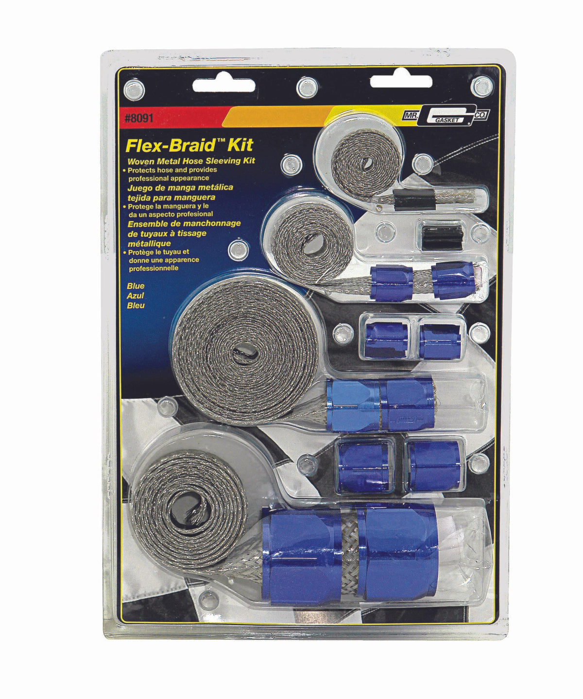 Mr. Gasket Flex-Braid Hose Sleeve Kit - Blue.  - 8091
