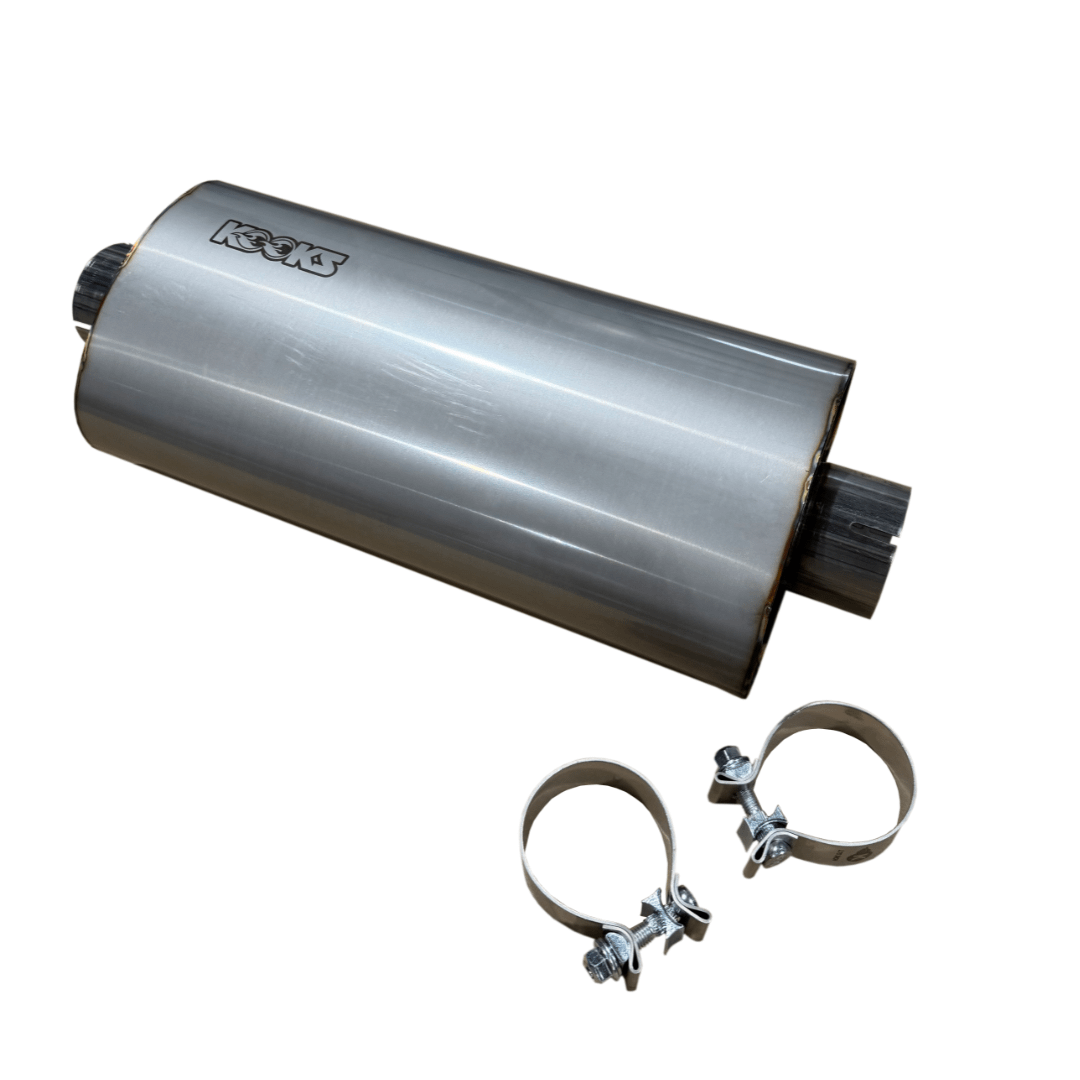 Kooks 3" Oval Clamp In Center/Center Muffler 18" Long Body . Polished Stainless Steel. - MUF-019-CI