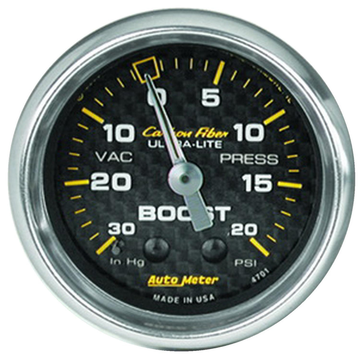 Auto Meter 2-1/16" BOOST/VACUUM, 30 IN HG/20 PSI, CARBON FIBER - 4701