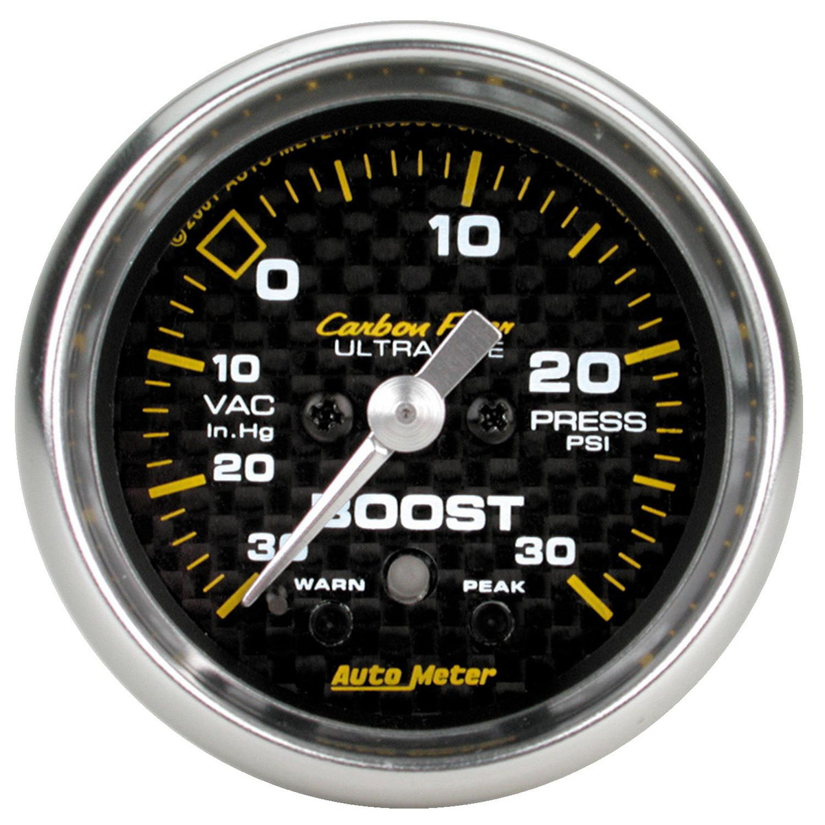 Auto Meter 2-1/16" BOOST/VACUUM, 30 IN HG/30 PSI, PEAK & WARN, CARBON FIBER - 4777