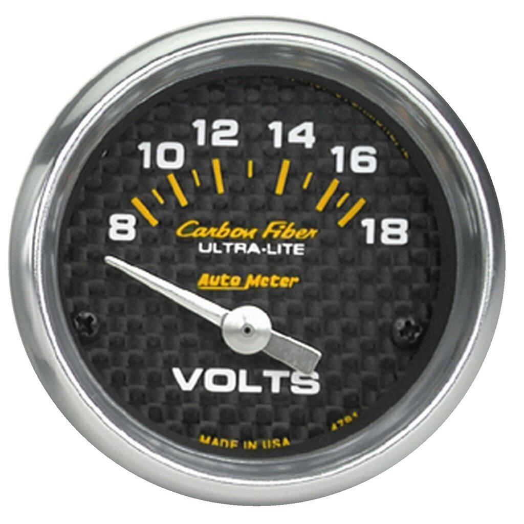 Auto Meter Gauge, Voltmeter, 2 1/16" , 18V, Electric, Carbon Fiber - 4791