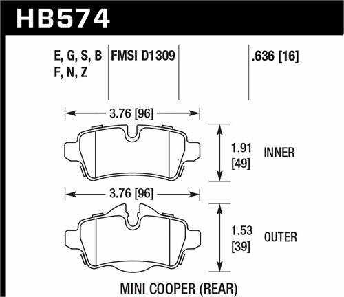 Hawk Street Brake Pads (2013-2013 Cooper Paceman,2011-2013 Cooper Countryman,2006-2015 Cooper) - HB574B.636