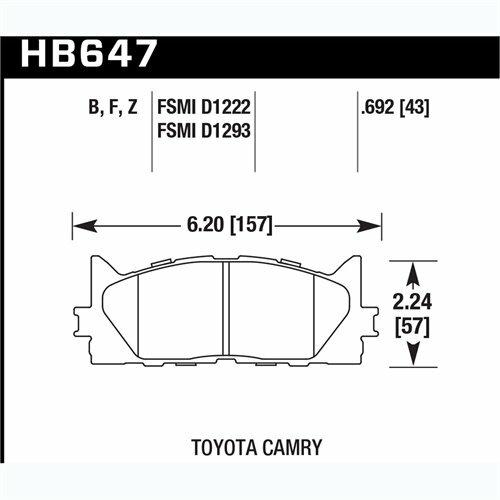 Hawk Street Brake Pads (2007-2016 Camry,2007-2016 Lexus ES350,2013-2016 Lexus ES300h,2008-2016 Avalon) - HB647Z.692